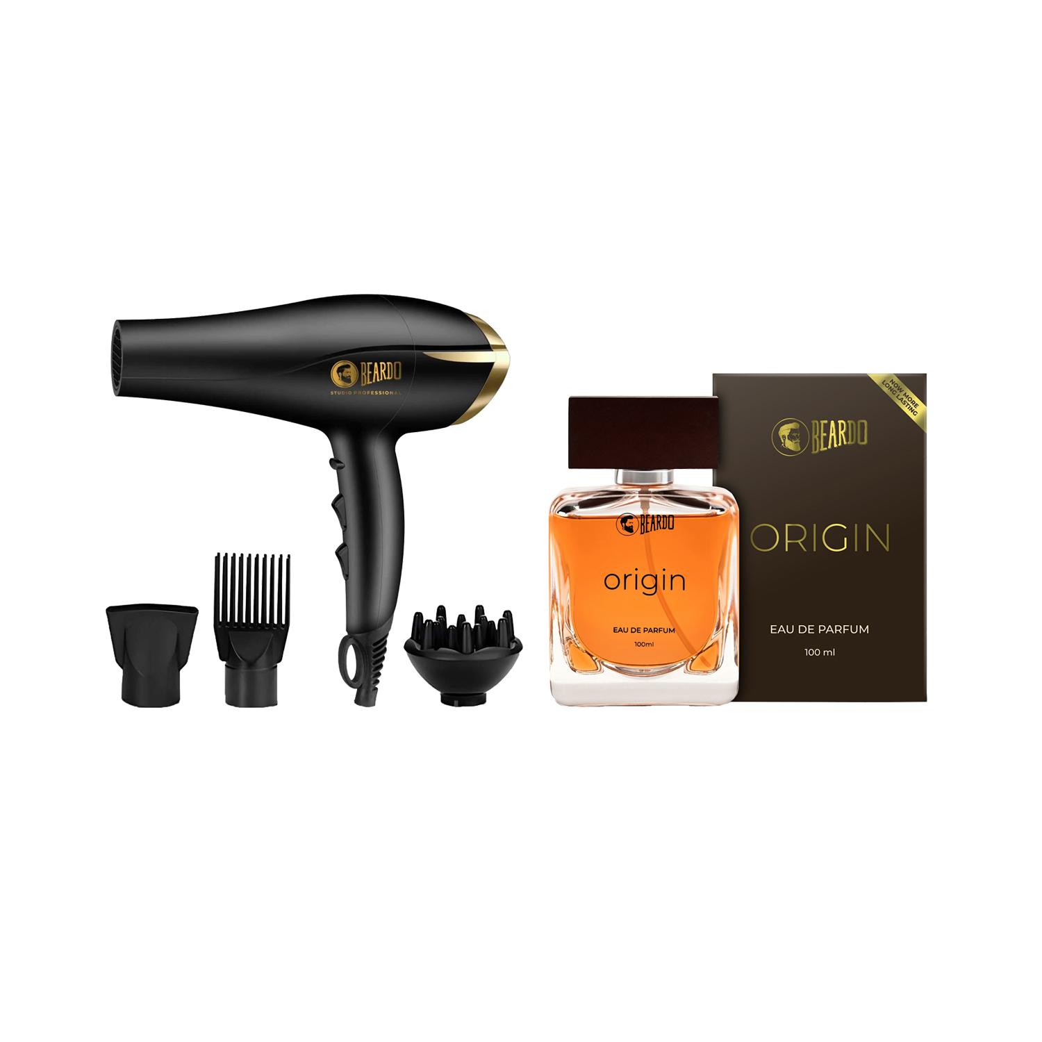 Beardo | Beardo Studio Professional Tornado Hair Dryer 2000 W for Men & Origin Eau De Parfum Combo