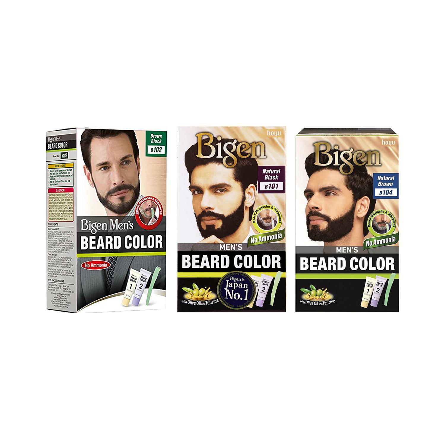 Bigen Men's Beard Color - B104 (40 g), Brown Black B102 (40 g) & Natural Black B101 (40g) Combo