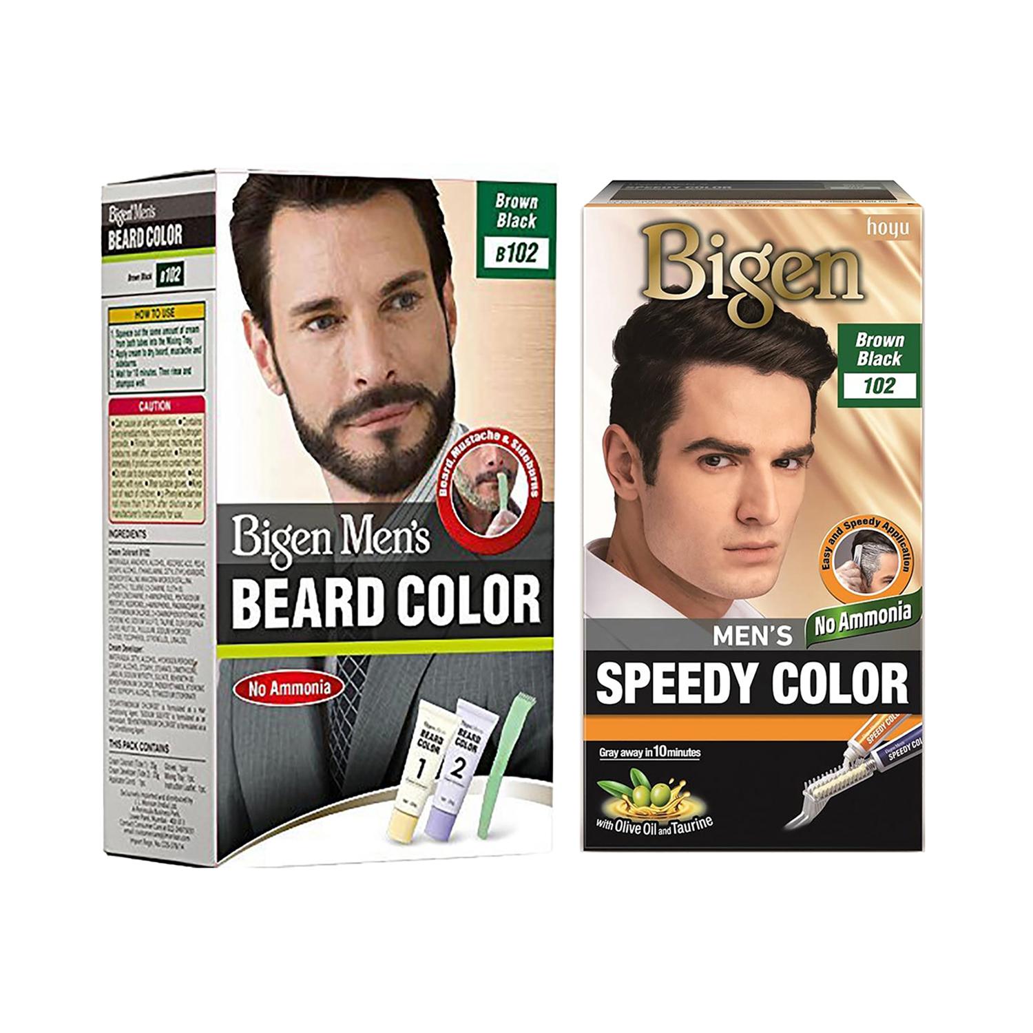 Bigen | Bigen Men's Beard Color-B102 Brown Black(40 g) & Men's Speedy Hair Color-102 Brown Black(80 g) Combo