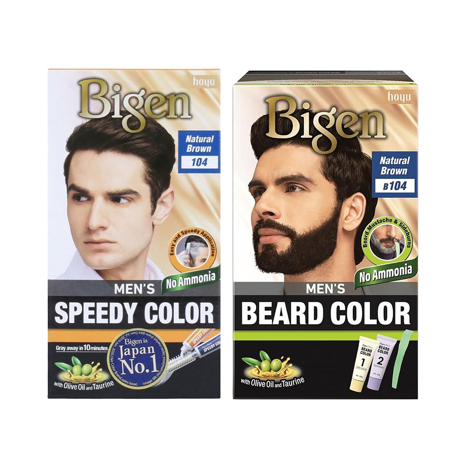 Bigen | Bigen Men's Beard Color-B104 Natural Brown (40 g)&  Speedy Hair Color-104 Natural Brown (80 g) Combo