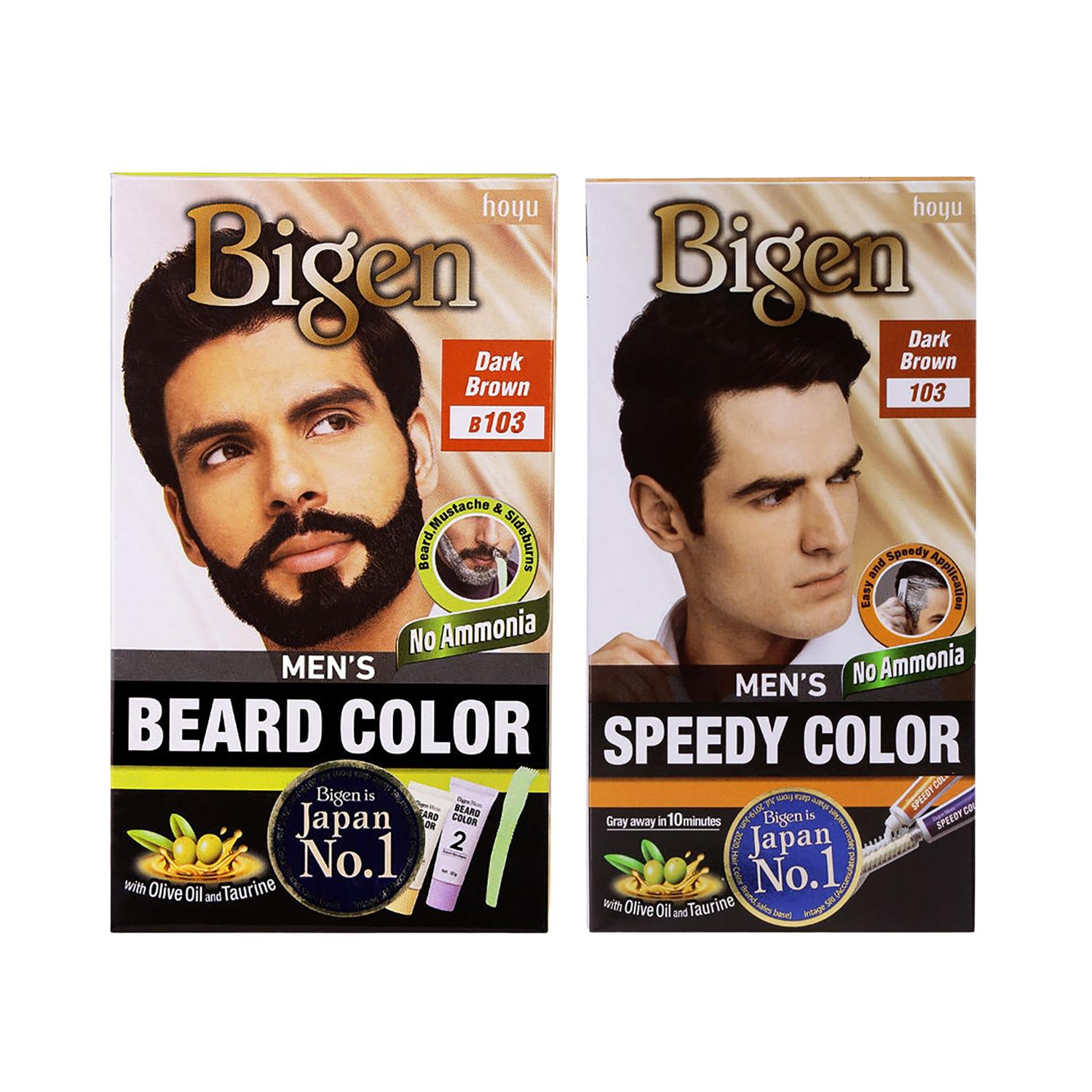 Bigen | Bigen Men's Beard Color-B103 Dark Brown (40 g) & Men's Speedy Hair Color-103 Dark Brown (80 g) Combo