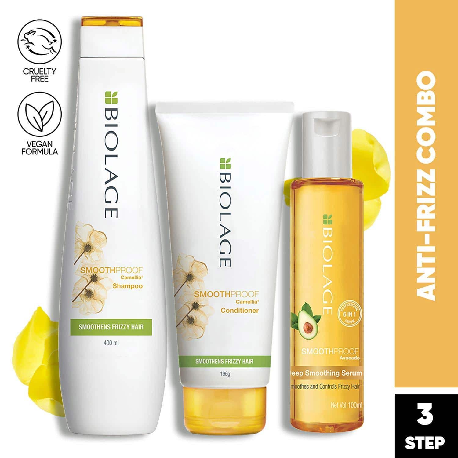 Biolage | Biolage Smoothproof Vegan Shampoo, Conditioner & Serum for Frizz-Free Hair (400 ml+196 g+100 ml)
