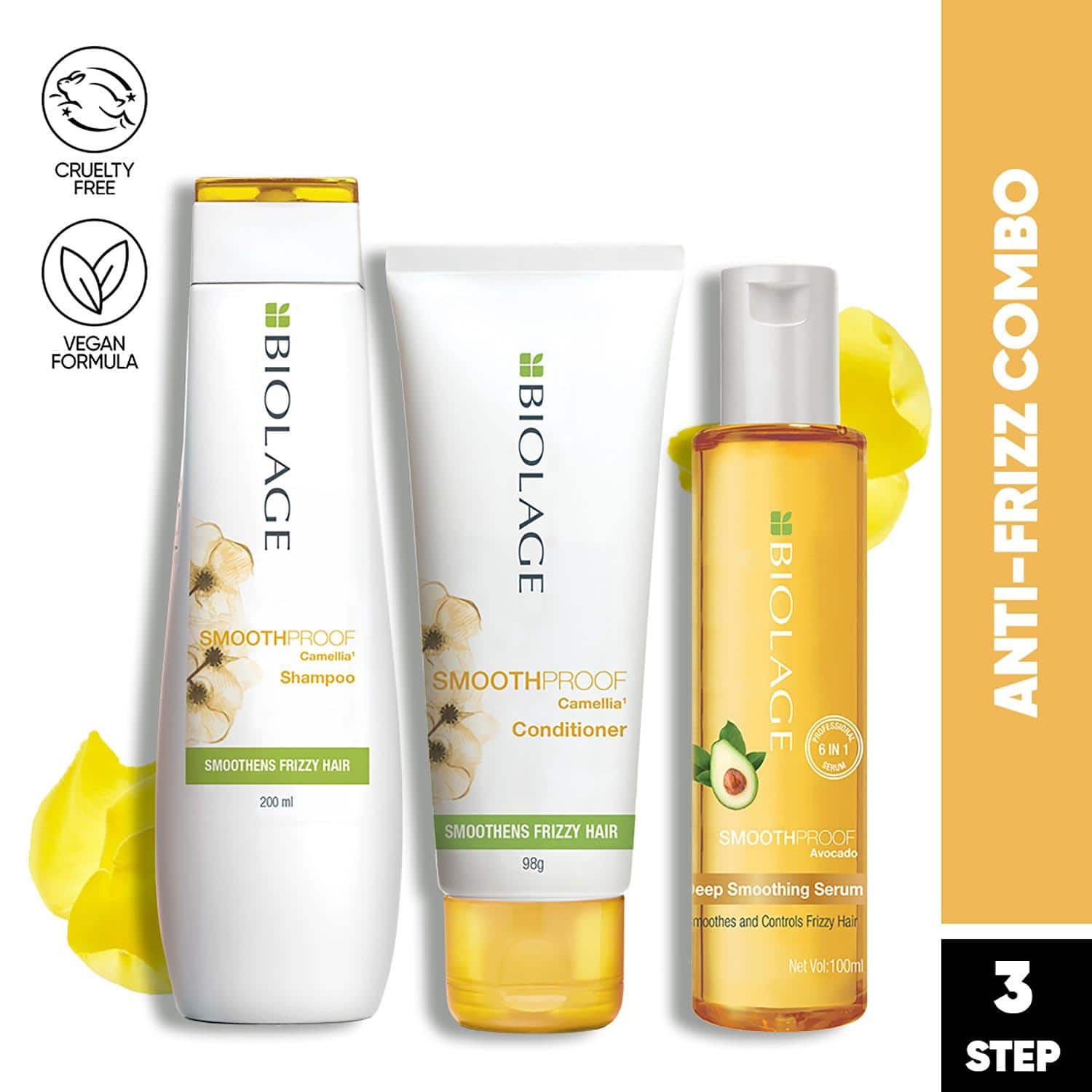 Biolage | Biolage Smoothproof Vegan Shampoo, Conditioner & Serum for Frizz-Free Hair (200 ml+98 g+100 ml)