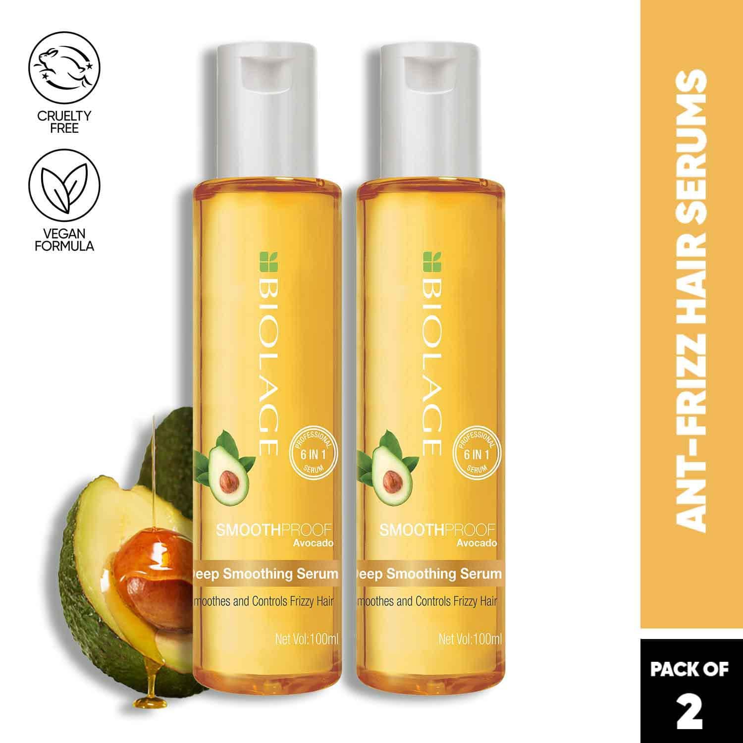 Biolage | Biolage Smoothproof 6-in-1 Hair Serum Enriched with Avocado for Frizz-Free Hair (Pack of 2 -100 ml)