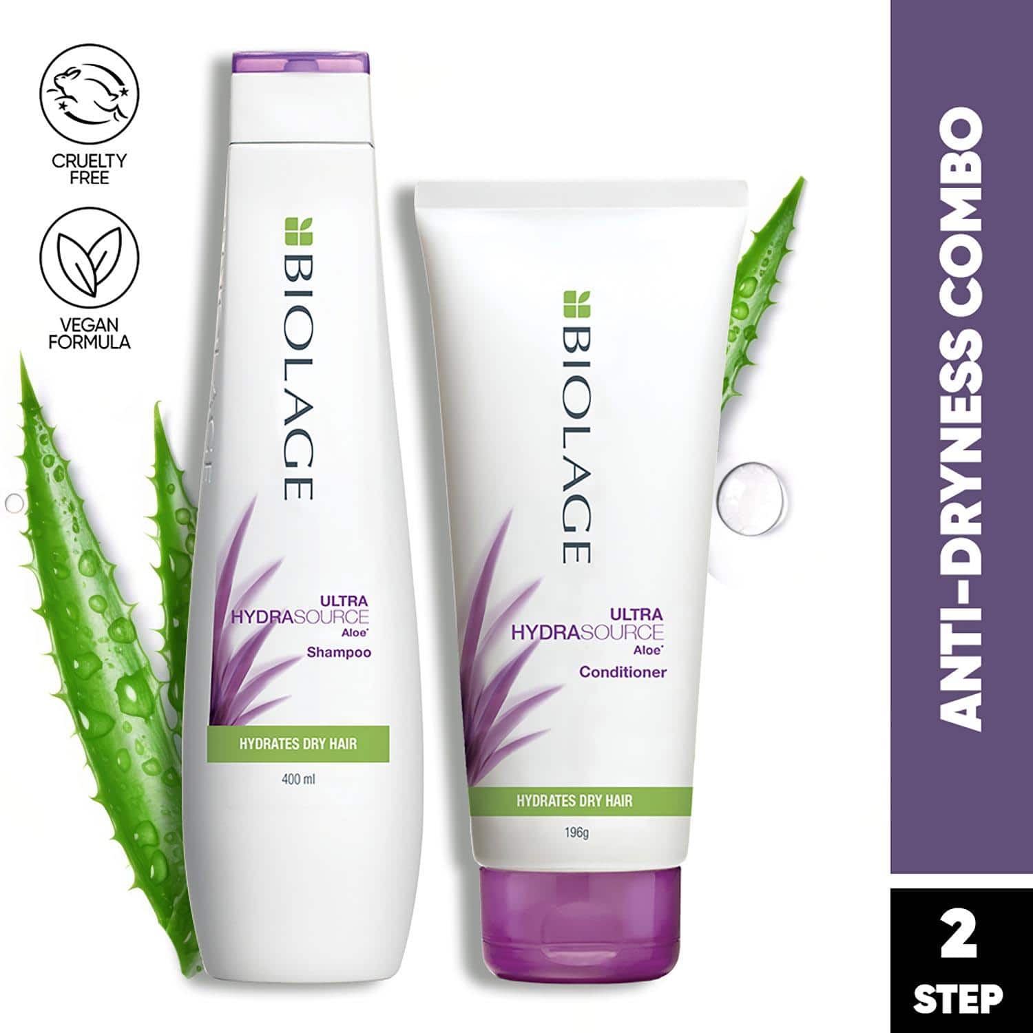 Biolage | Biolage Hydrasource Shampoo & Conditioner Combo Enriched with Aloe for Dry Hair (400 ml + 196 g)