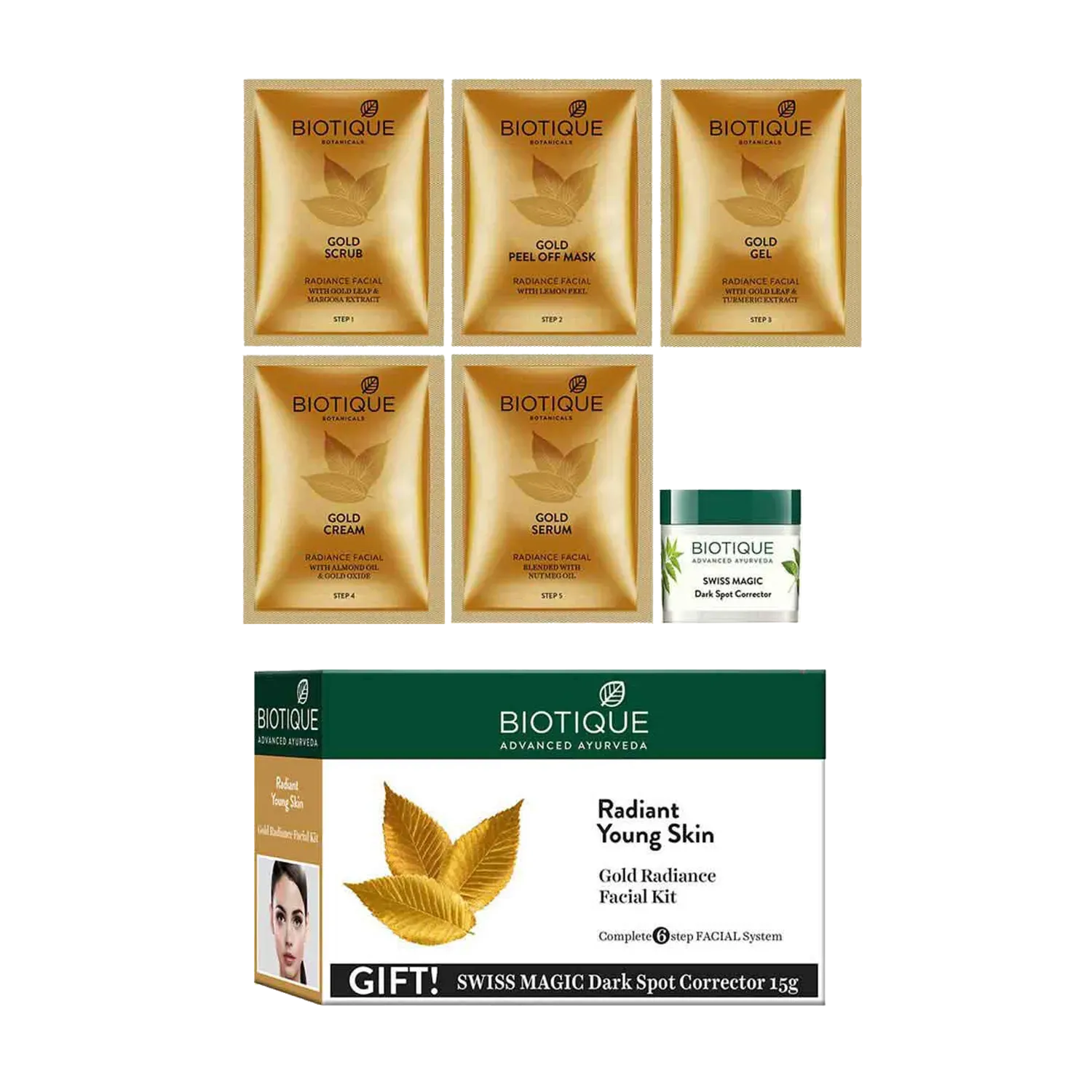 Biotique | Biotique Radiant Young Skin Gold Radiance Facial Kit - (6 Pcs)