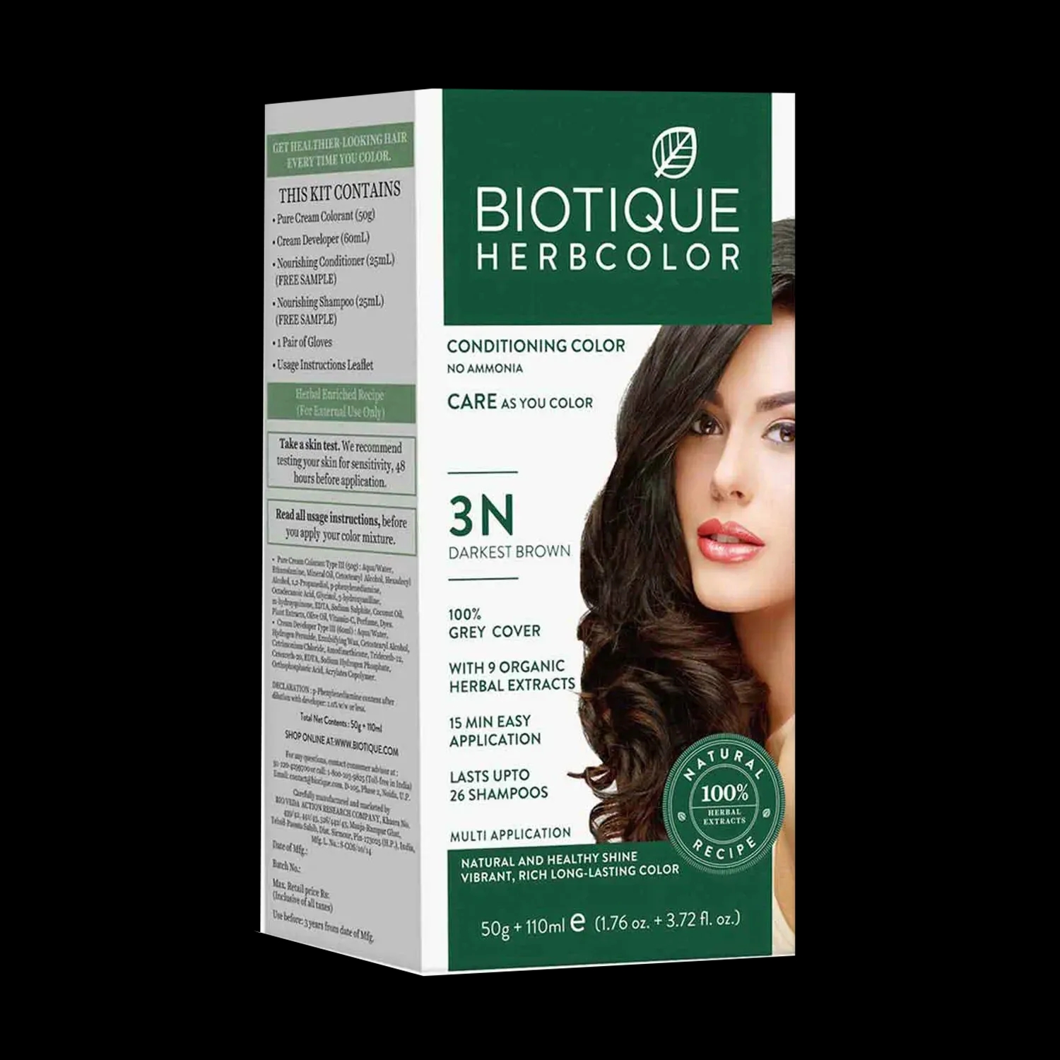 Biotique | Biotique Bio Herbcolor Hair Color - 3N Darkest Brown (50g+110ml)
