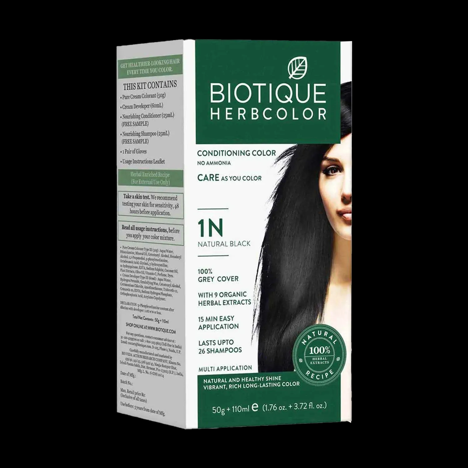 Biotique Bio Herbcolor Hair Color - 1N Natural Black (50g+110ml)