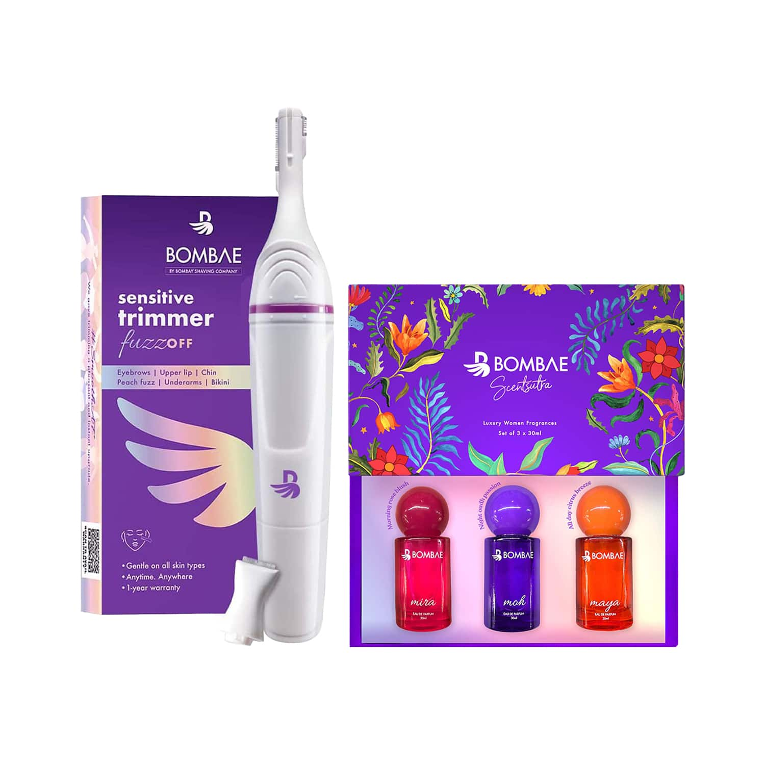 Bombae | Bombae 6-in-1 Sensitive Trimmer (1 pc) & Scentsutra Perfume (3 pcs) Set for Women Combo