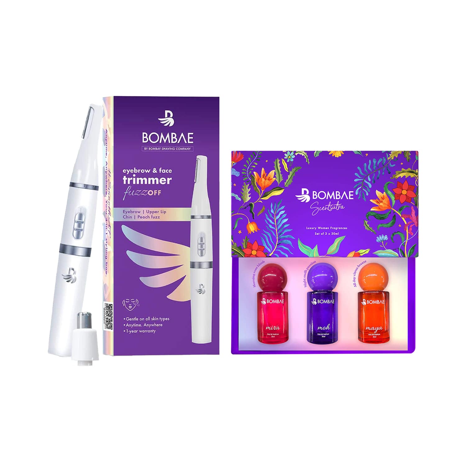 Bombae | Bombae 6-in-1  Eyebrow and Face Trimmer (1 pc) & Scentsutra Perfume (3 pcs) Set for Women Combo