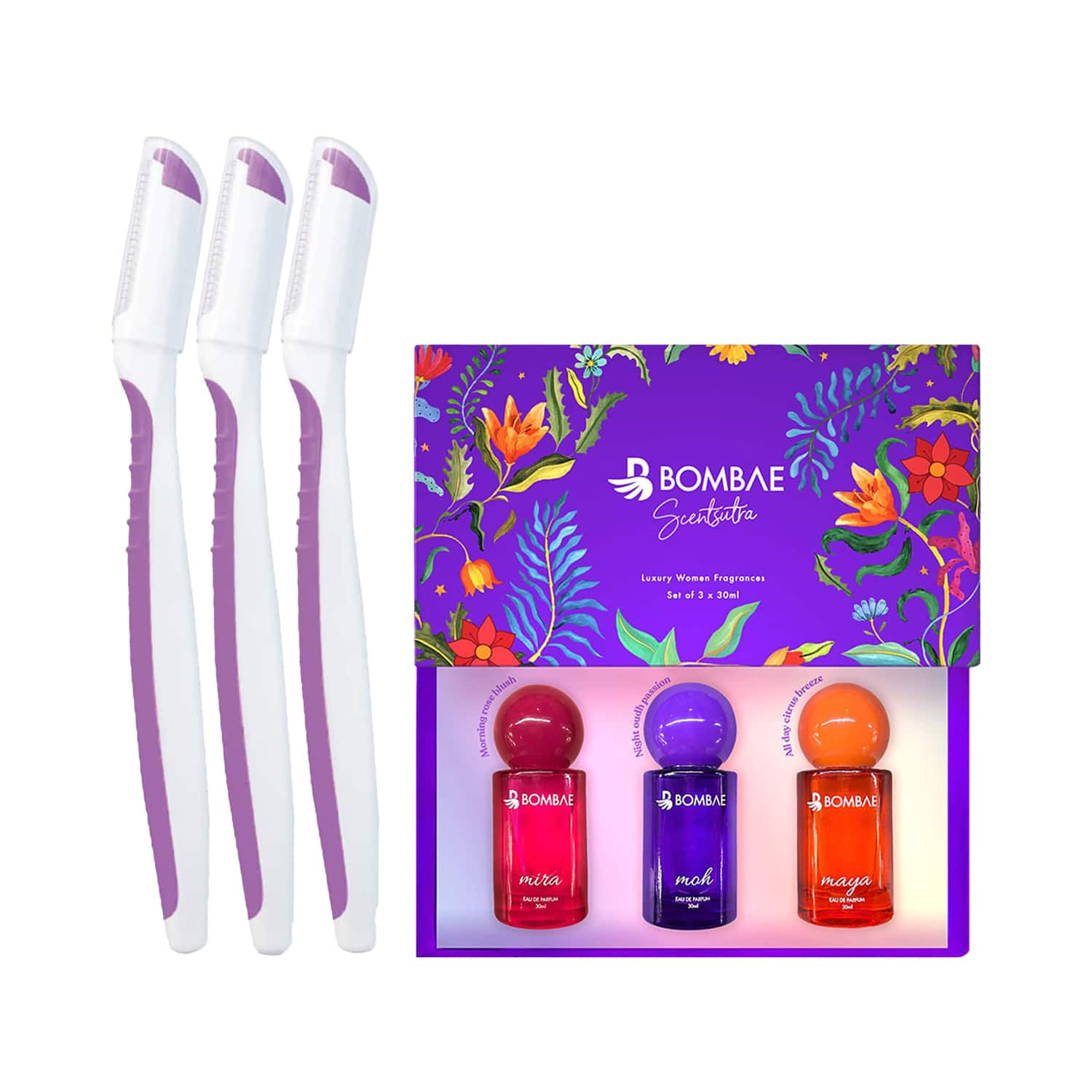 Bombae | Bombae Reusable Face Razor (1 Pc) & Scentsutra Perfume  (3 pcs) Set for Women Combo