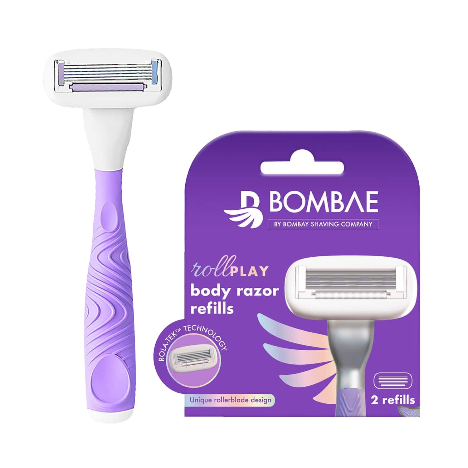 Bombae | Bombae Rollplay Glow Hair Removal Razor with Roller (1 pc) & Body Razor Refills (2 pcs) Combo