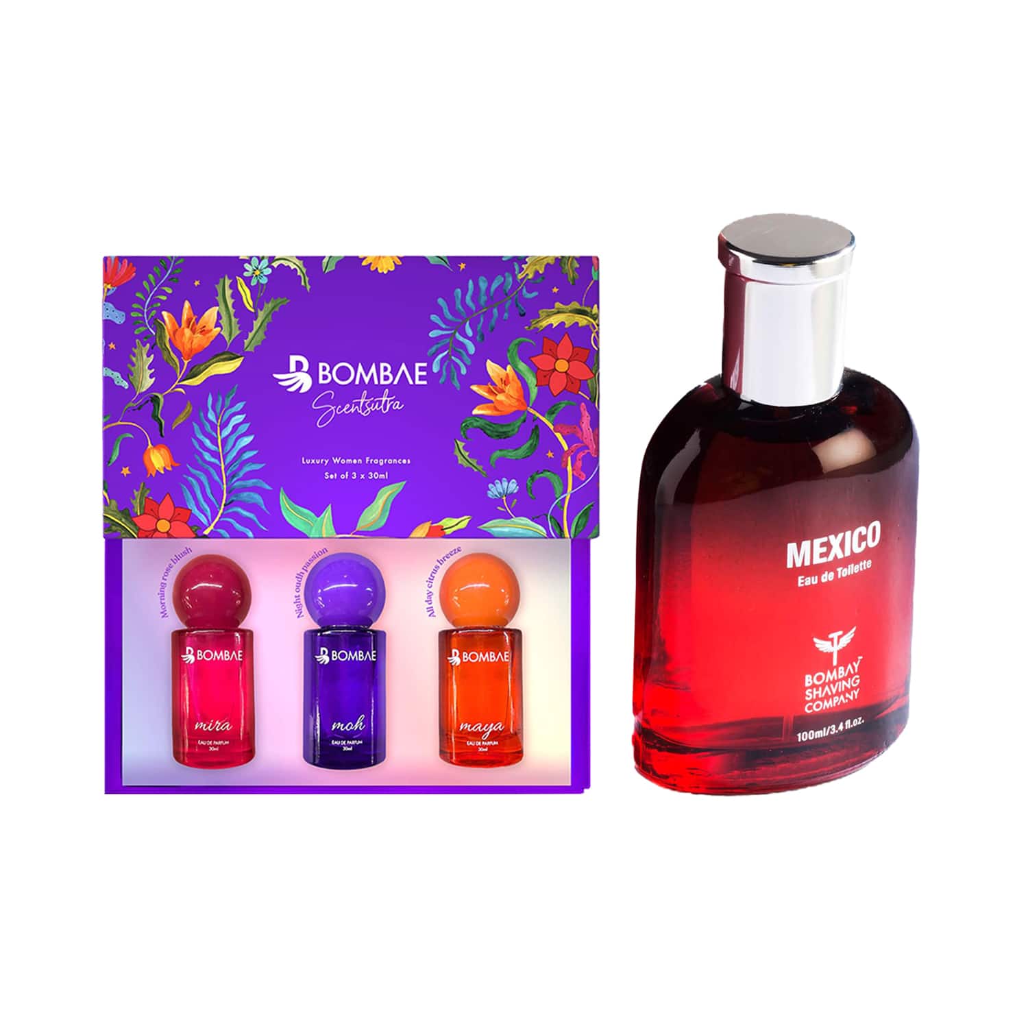 Bombae | Bombae Womens Perfume (3 pcs) Gift Set & Bombay Shaving Company Mens Mexico Pefume (100 ml) Combo