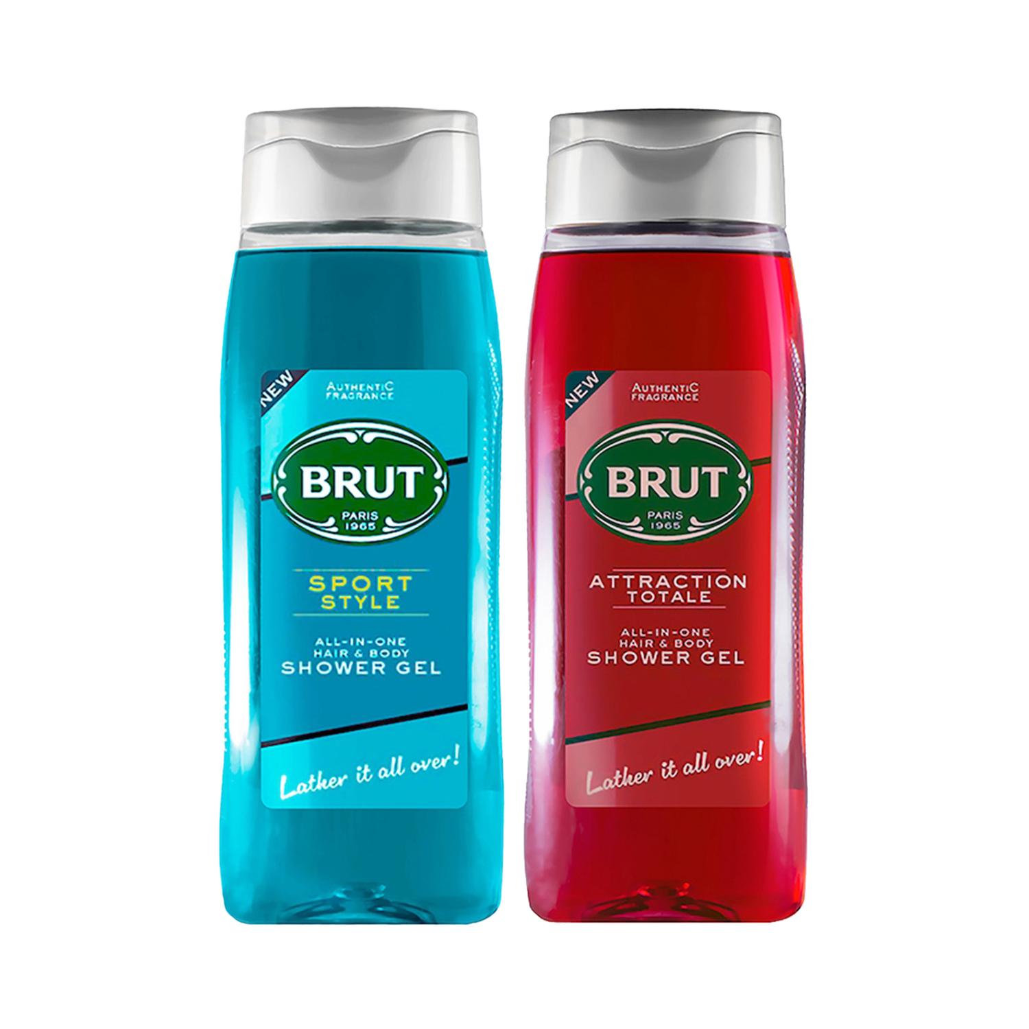 Brut | Brut Sport Style (500ml) & Attraction Total (500ml) All-In-One Hair And Body Shower Gel Combo