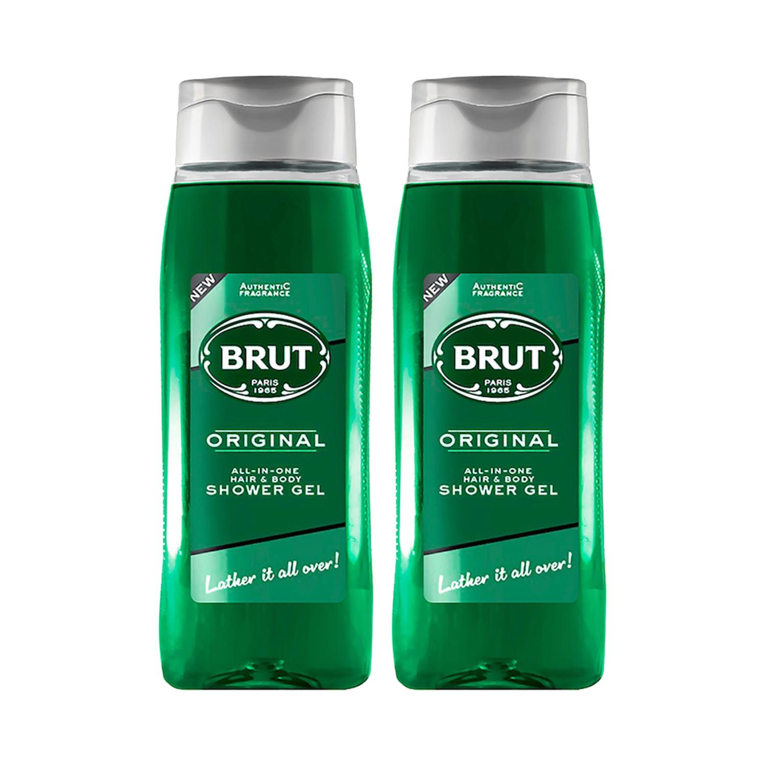 Brut | Brut Original All-In-One Hair & Body Shower Gel + Loofah (500 ml) (Pack Of 2) Combo