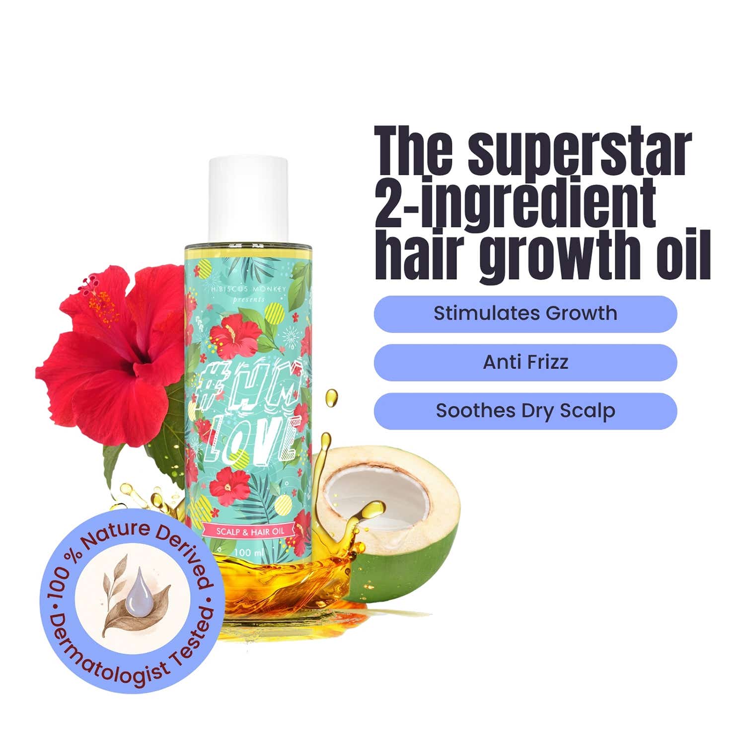 Hibiscus Monkey | Hibiscus Monkey HM Love Scalp & Hair Growth Oil with Fresh Hibiscus & Coconut Milk Oil (50 ml)