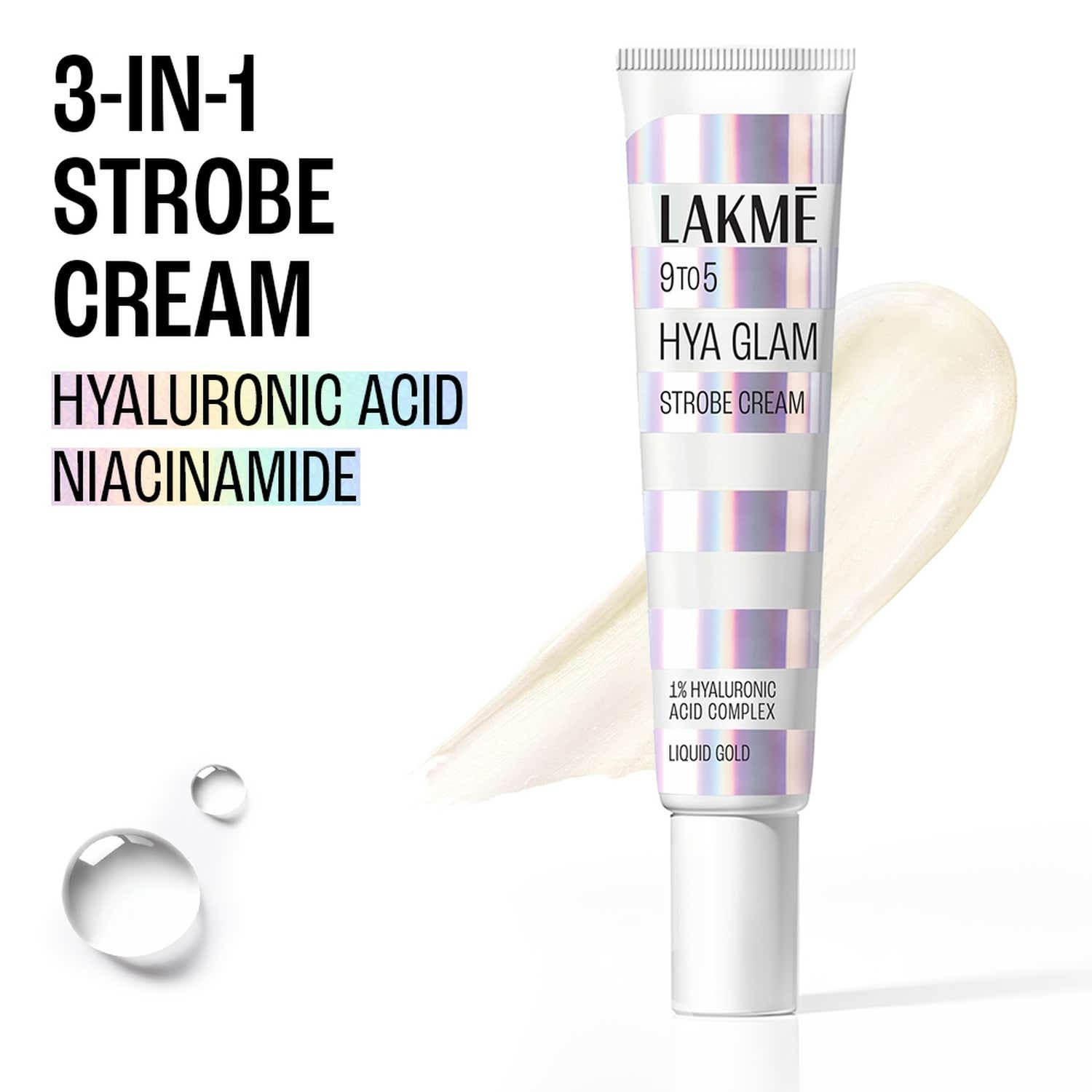 Lakme | Lakme 9To5 Hya Glam Strobe Cream With Hyaluronic Acid & Niacinamide- Liquid Gold (30 g)