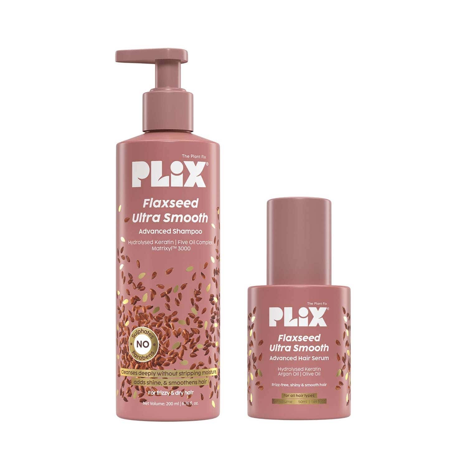 Plix | Plix Flaxseed Shampoo & Hair Serum Frizz Control & Hair Smoothening Duo (2 pcs)