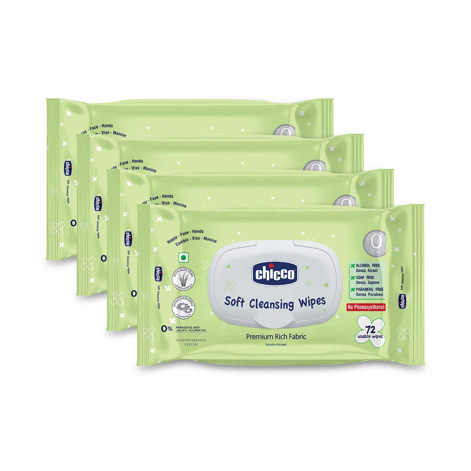 Chicco | Chicco Baby Soft Cleansing Wipes 72 Pack of 4 Combo