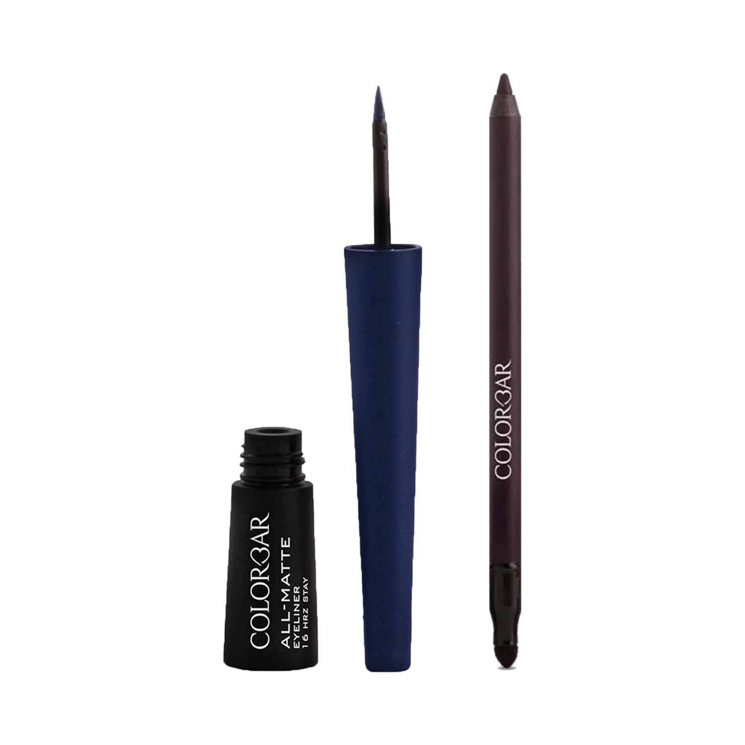 Colorbar | Colorbar All-Matte Eyeliner - 003 Matte Blue + Just Smoky Eye Kajal - 001 Just Black Combo