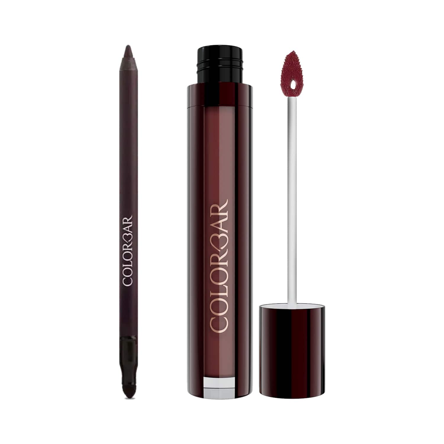 Colorbar | Colorbar Just Smoky Kajal - 001 Just Black + Kiss Proof Liquid Lipstick - 007 Haute Latte Combo