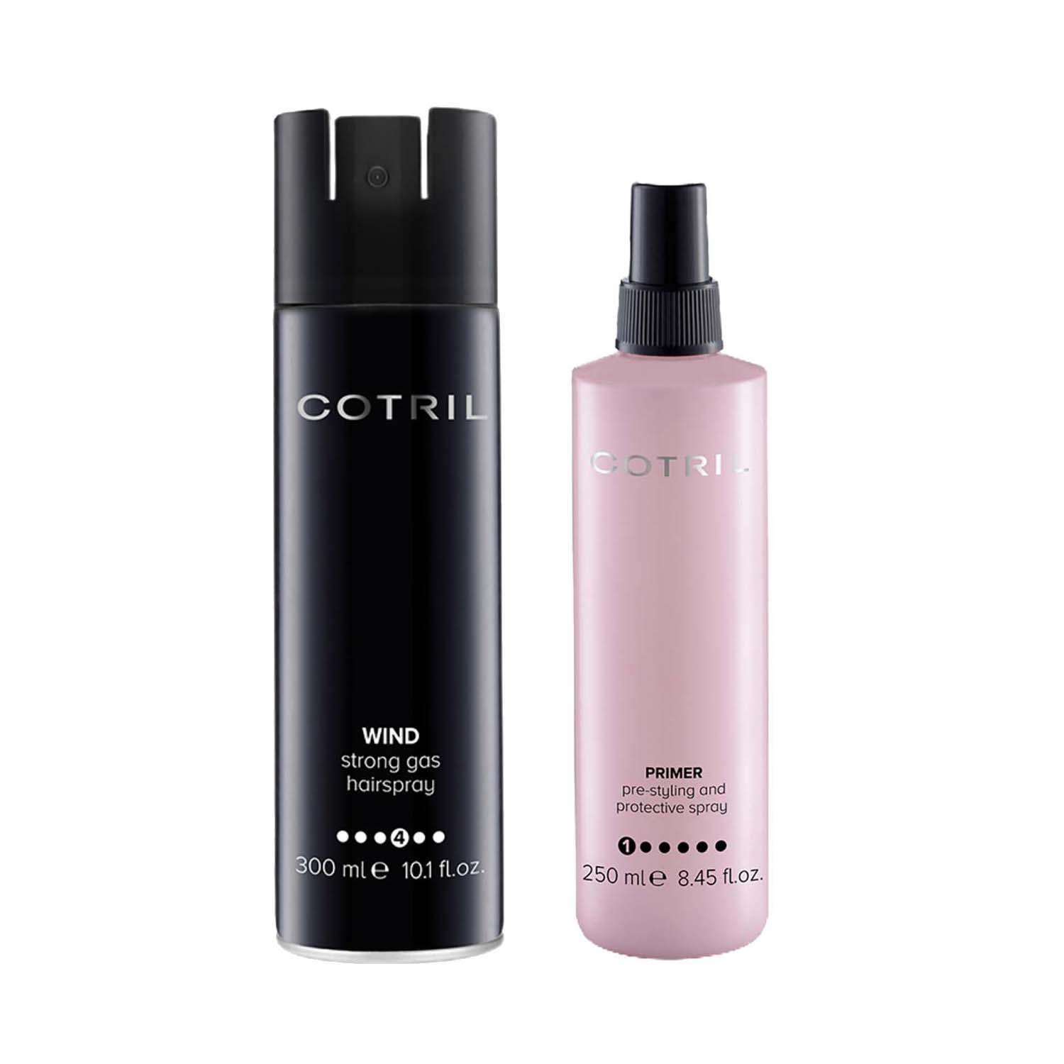 COTRIL | Cotril Primer Pre-styling and Protective Spray (250 ml) + Wind Strong Gas Hairspray (300 ml) Combo