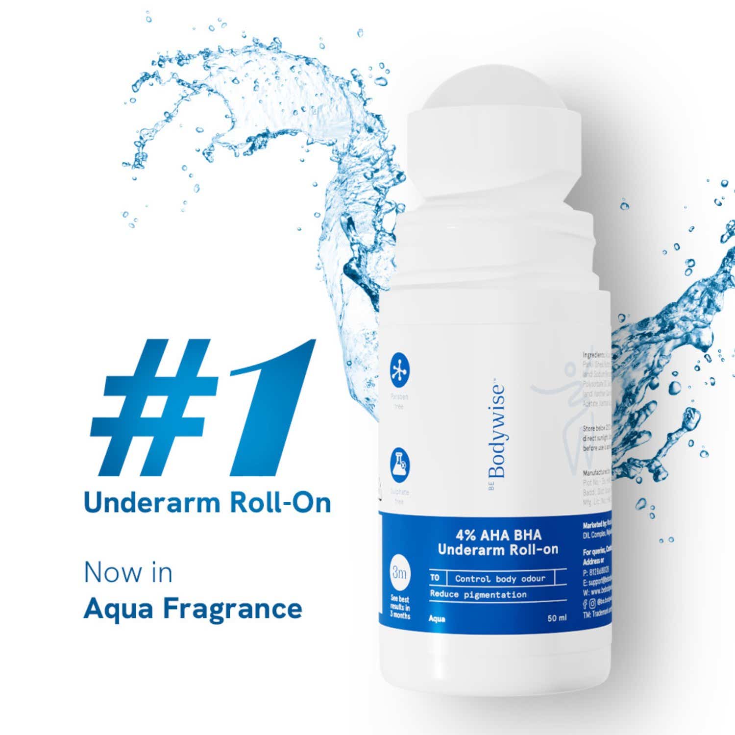 Be Bodywise | Be Bodywise 4% AHA BHA Underarm Roll On - Aqua (50ml)