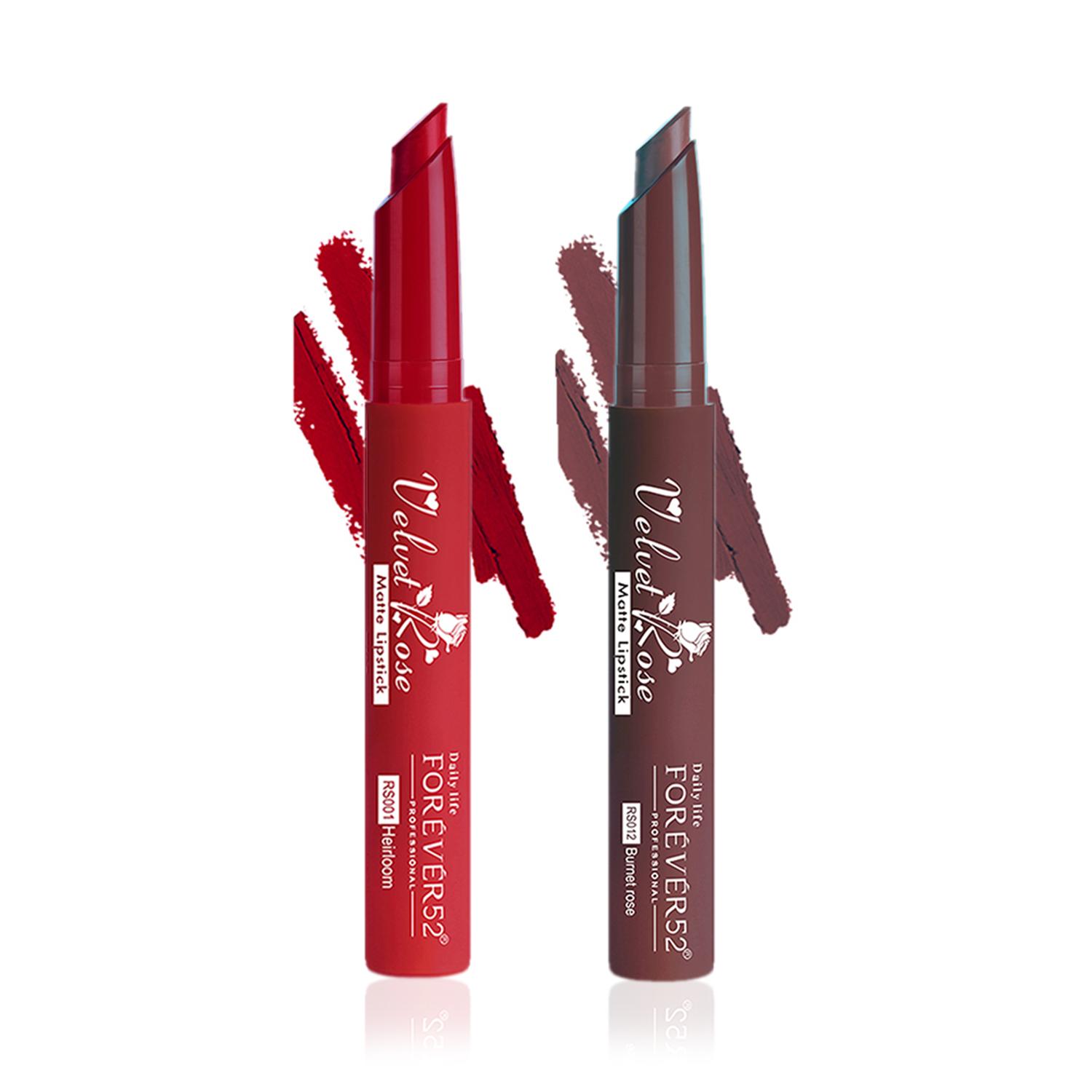 Daily Life Forever52 Velvet Rose Matte Lipstick Set of 2 Crayons (Heirloom,Burnet Rose) Combo