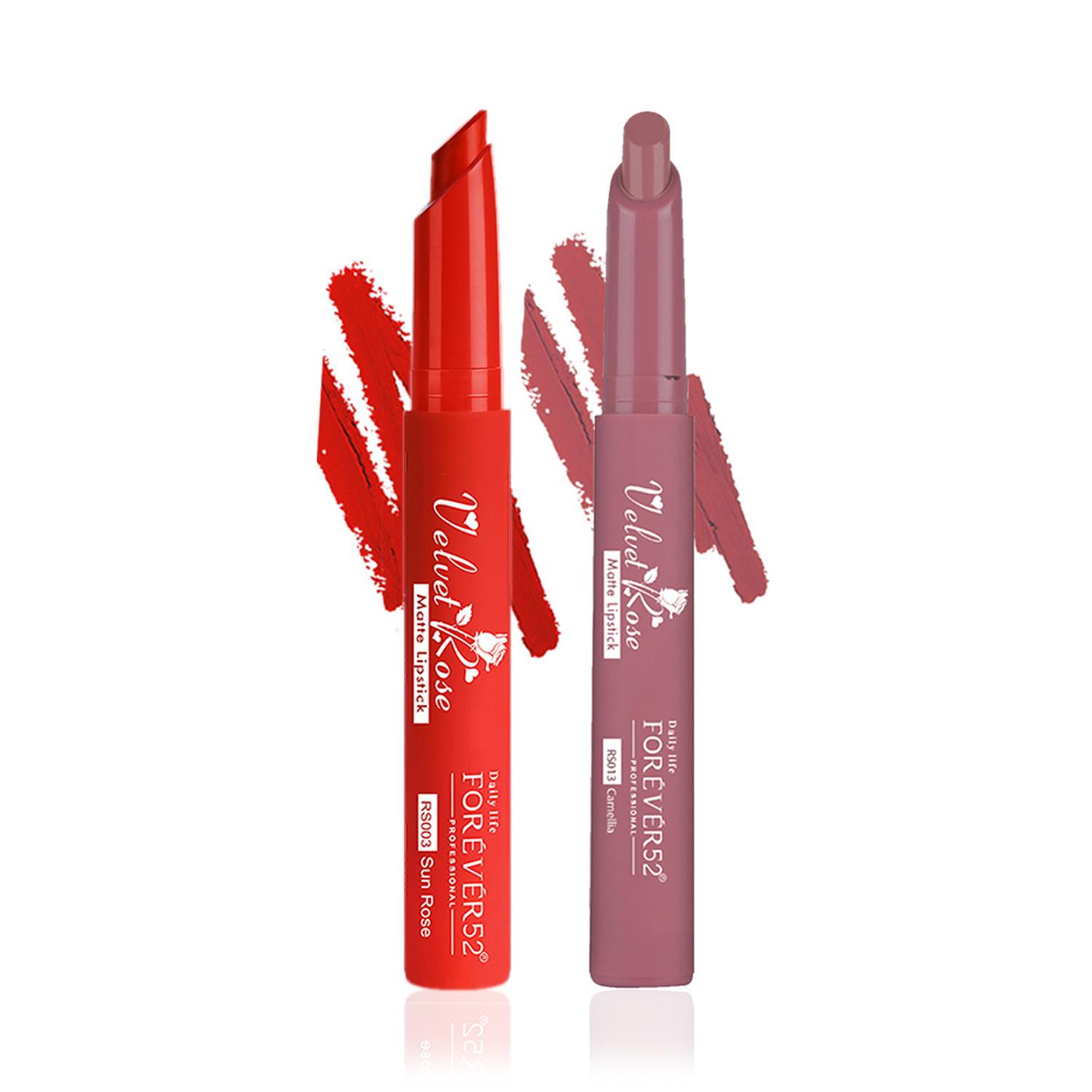 Daily Life Forever52 | Daily Life Forever52 Velvet Rose Matte Lipstick Set of 2 Crayons Combo (Sun Rose,Camellia)