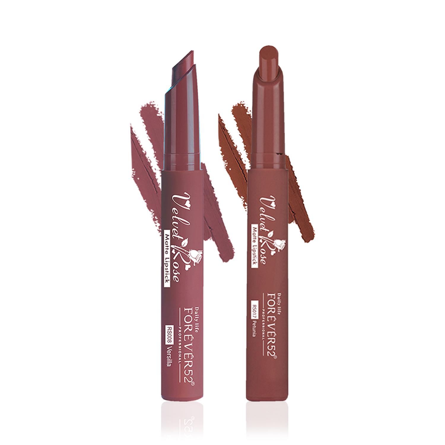 Daily Life Forever52 Velvet Rose Matte Lipstick Set of 2 Crayons Combo (Versilla,Petunia)