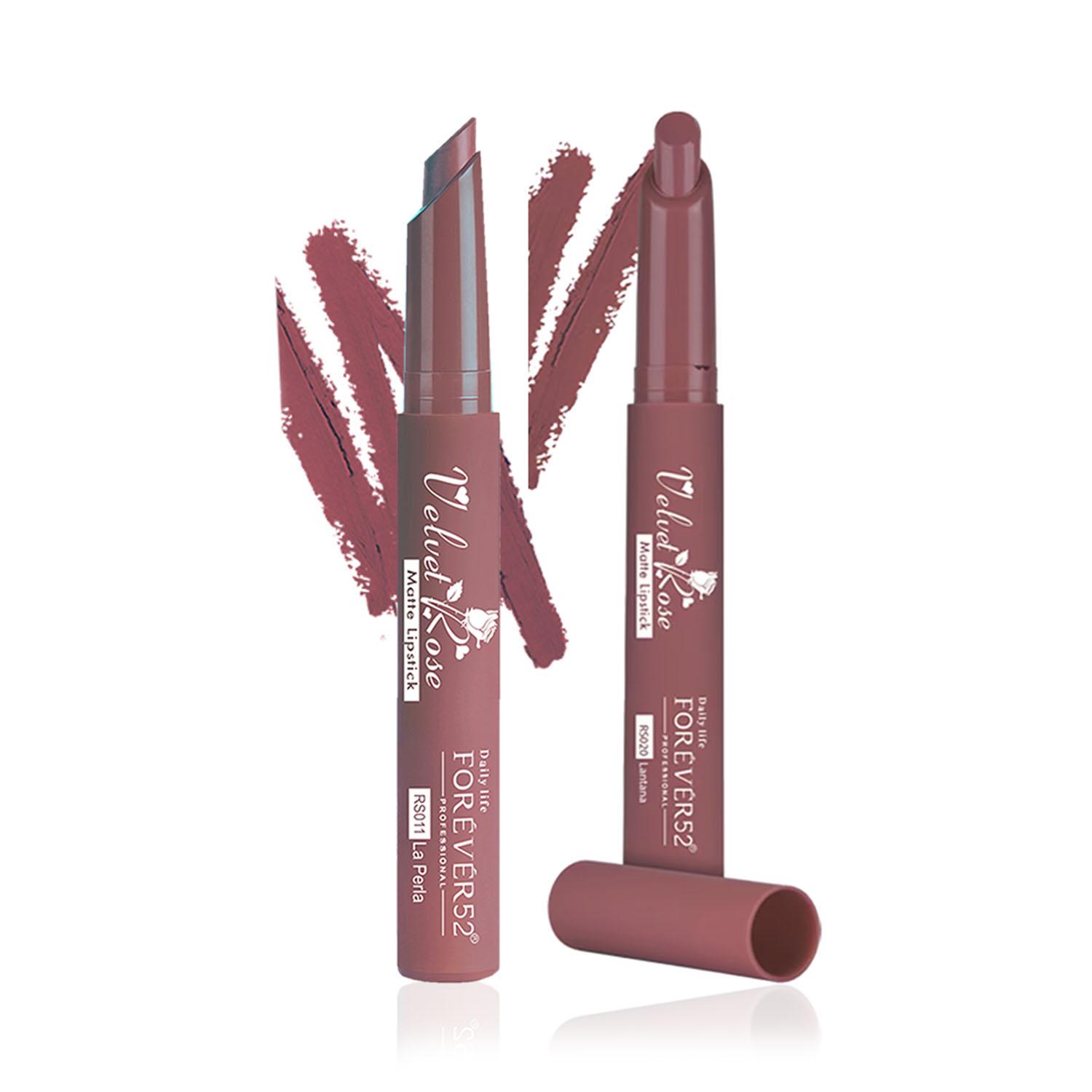 Daily Life Forever52 Velvet Rose Matte Lipstick Set of 2 Crayons Combo (La Perla,Latana)
