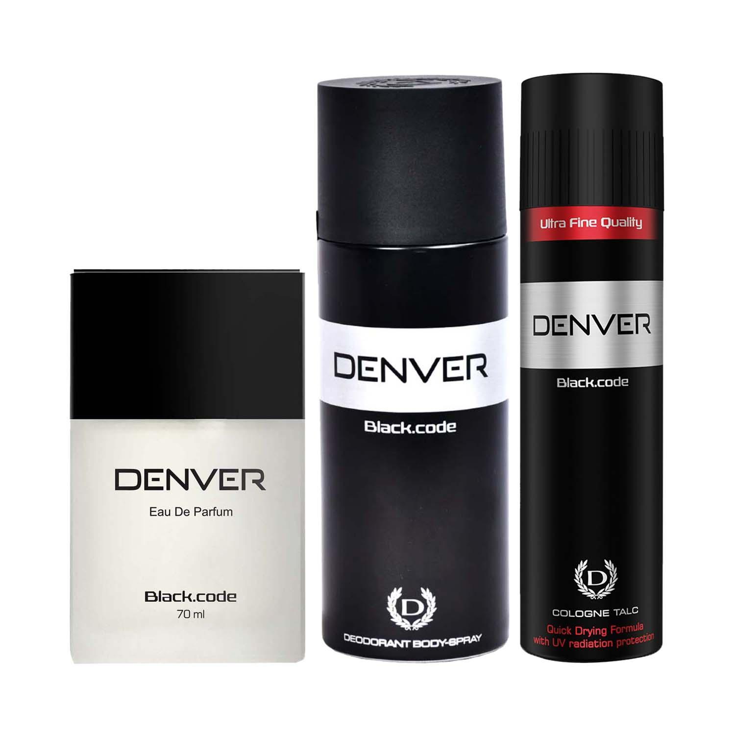 Denver | Denver Black Code Talc, Eau De Parfum & Black Code Deodorant Body Spray for Men Combo (200 ml)