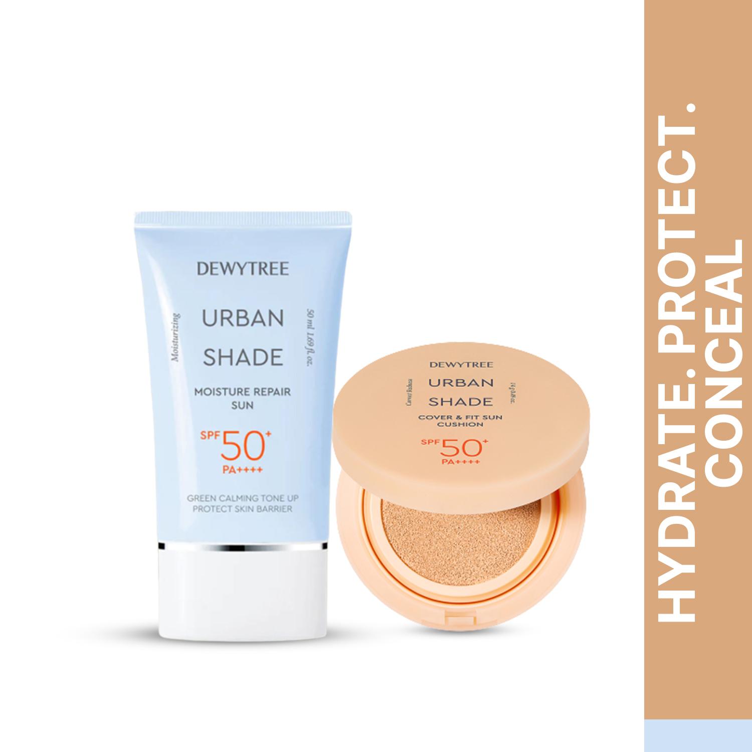 Dewytree Urban Shade Moisture Repair Sunscreen SPF And Cover & Fit Sun Cushion SPF Combo