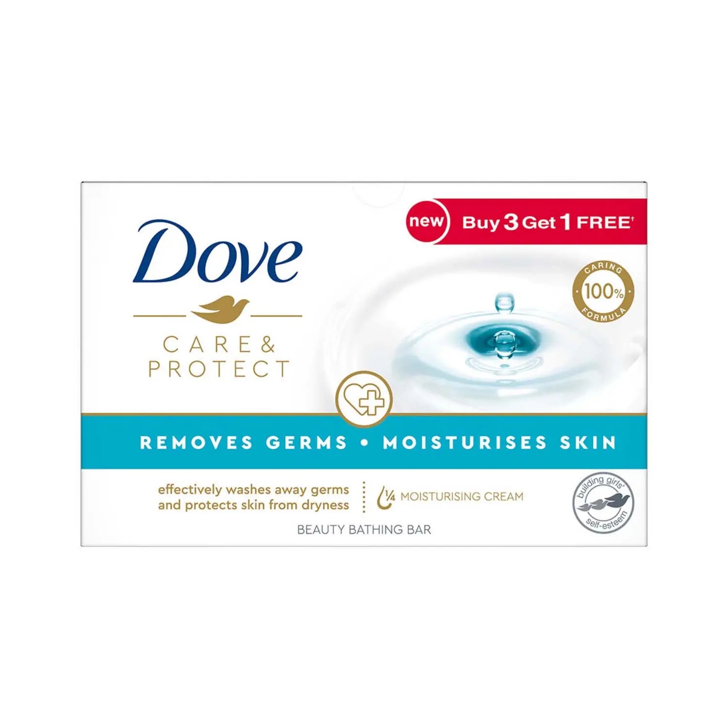 Dove Care & Protect Moisturising Cream Beauty Bathing Bar - Buy 3 Get 1 Free (4Pcs)
