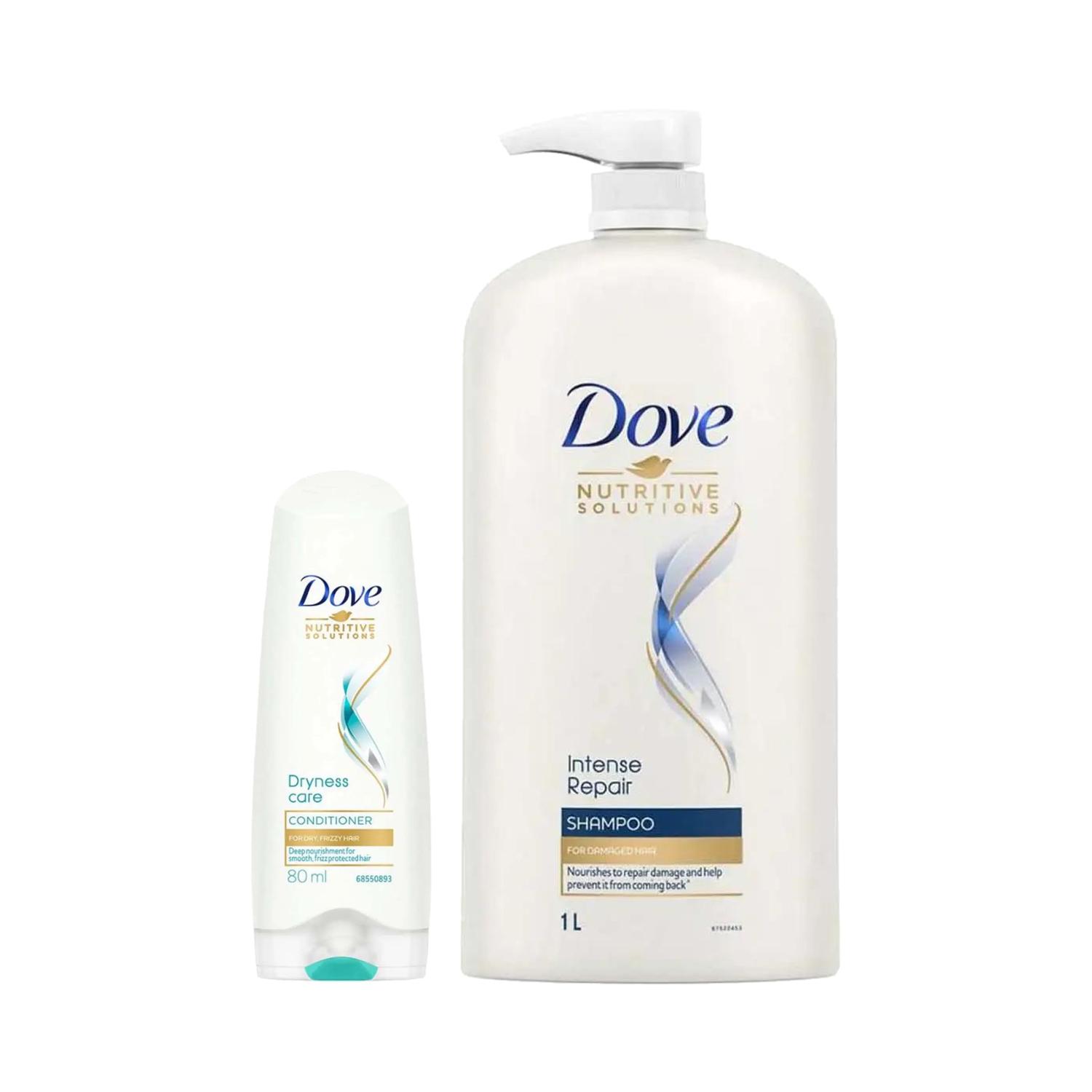 Dove | Dove Intense Repair Shampoo (1000 ml) + Dryness Care Conditioner (175 ml) Combo