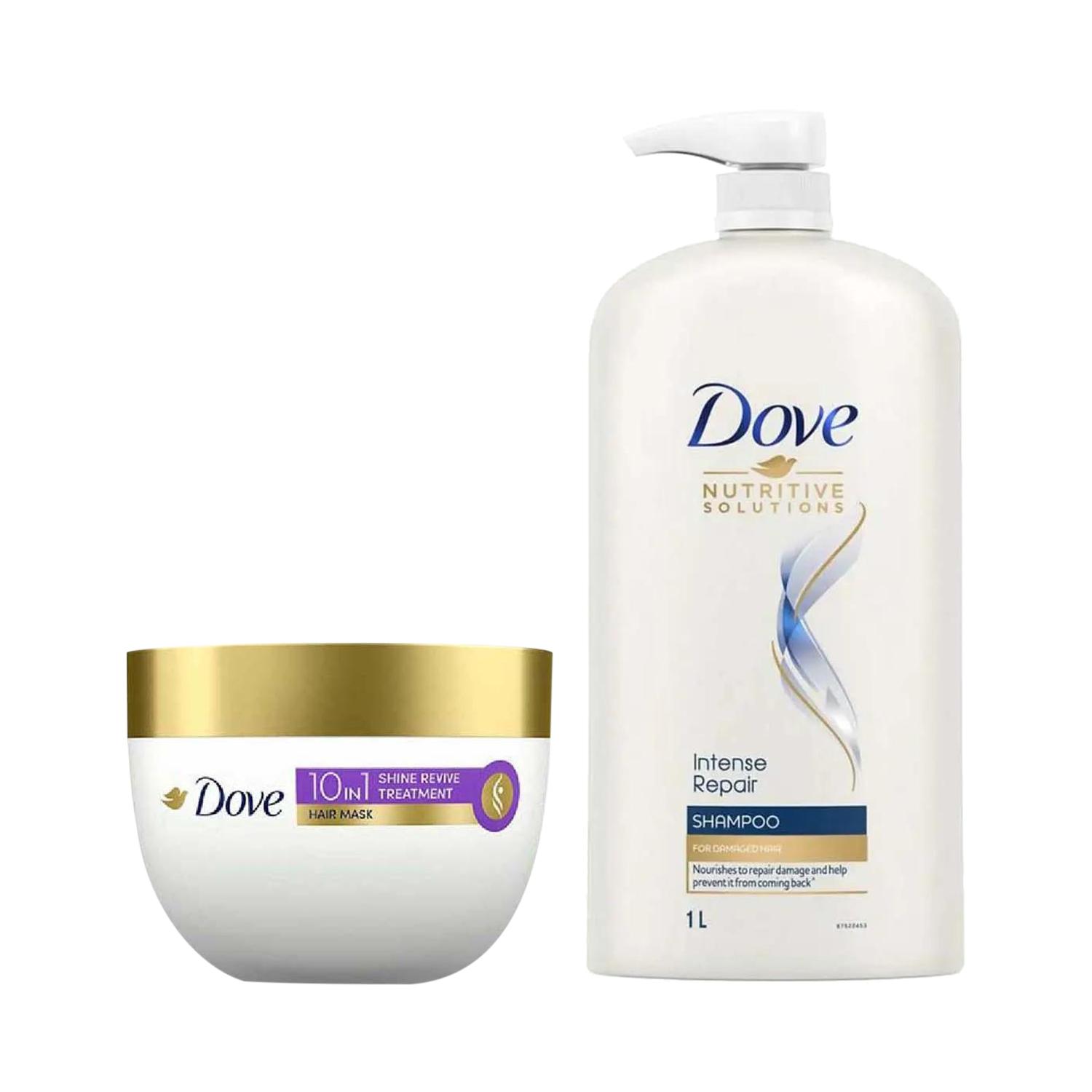 Dove | Dove Intense Repair Shampoo (1000 ml) + 10 in 1 Shine Revive Treatment Hair Mask (300 ml) Combo