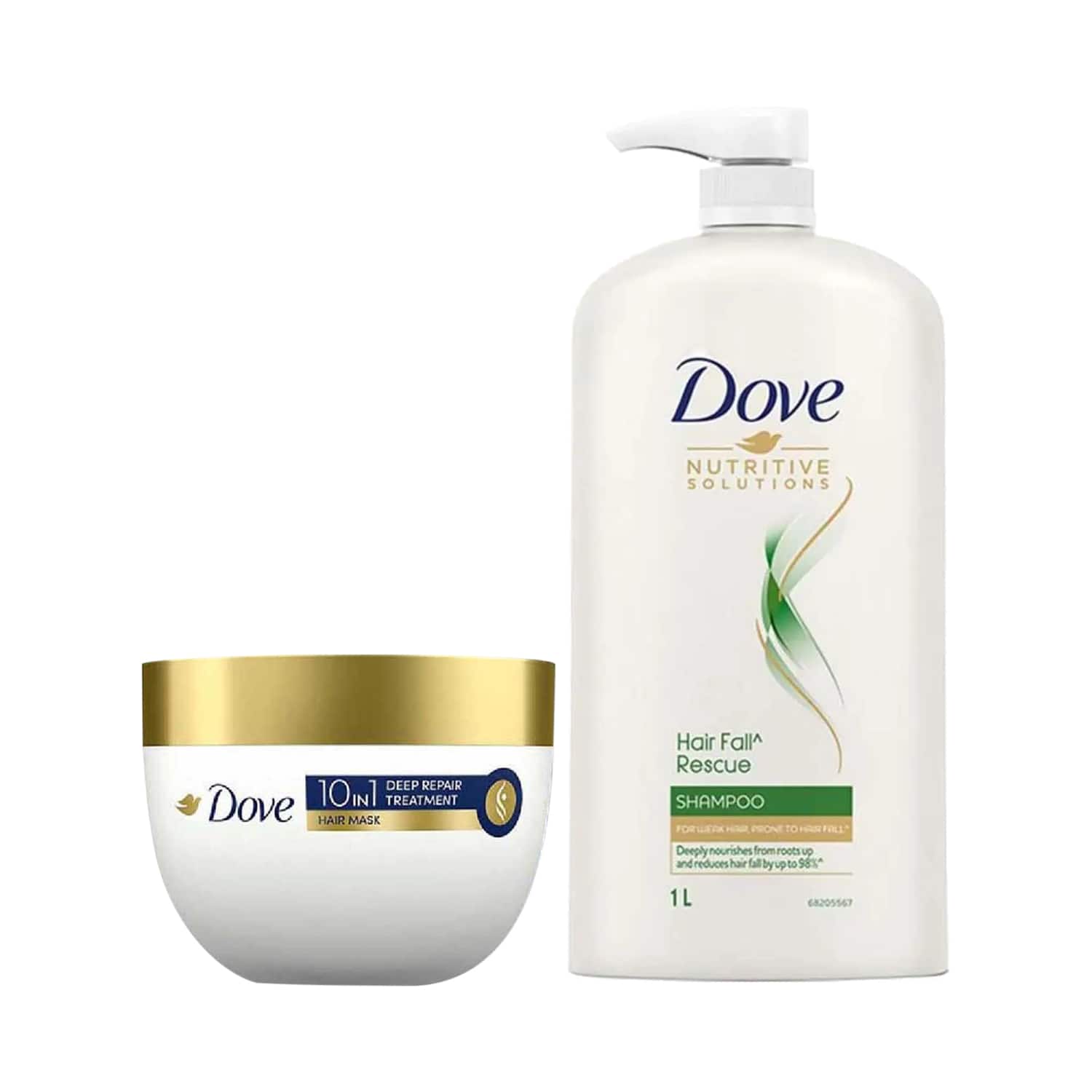 Dove | Dove Hair Fall Rescue Shampoo (1000 ml) +10 in 1 Deep Repair Treatment Hair Mask (300 ml) Combo