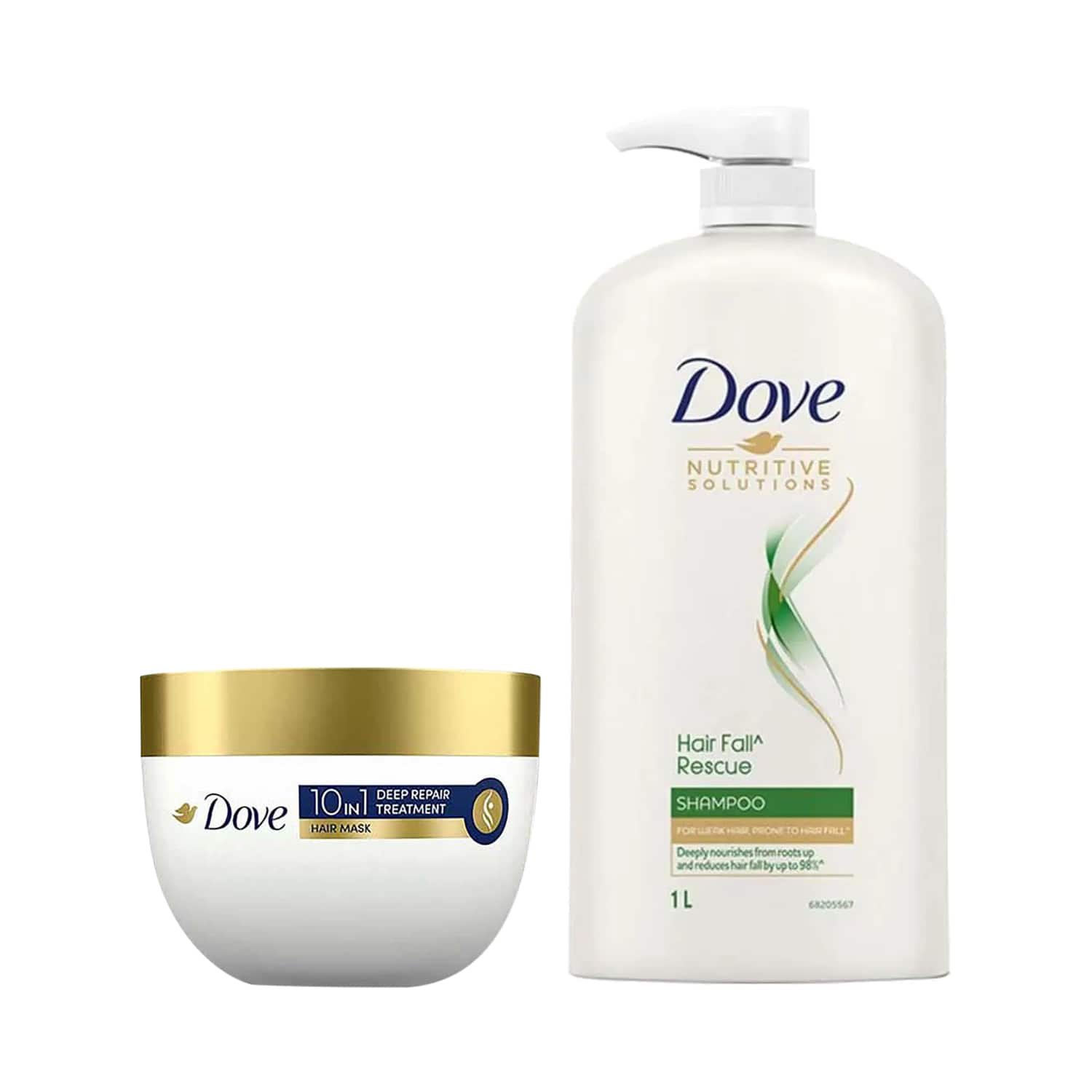 Dove | Dove Hair Fall Rescue Shampoo (1000 ml) + 10 In 1 Deep Repair Treatment Hair Mask (120 ml) Combo