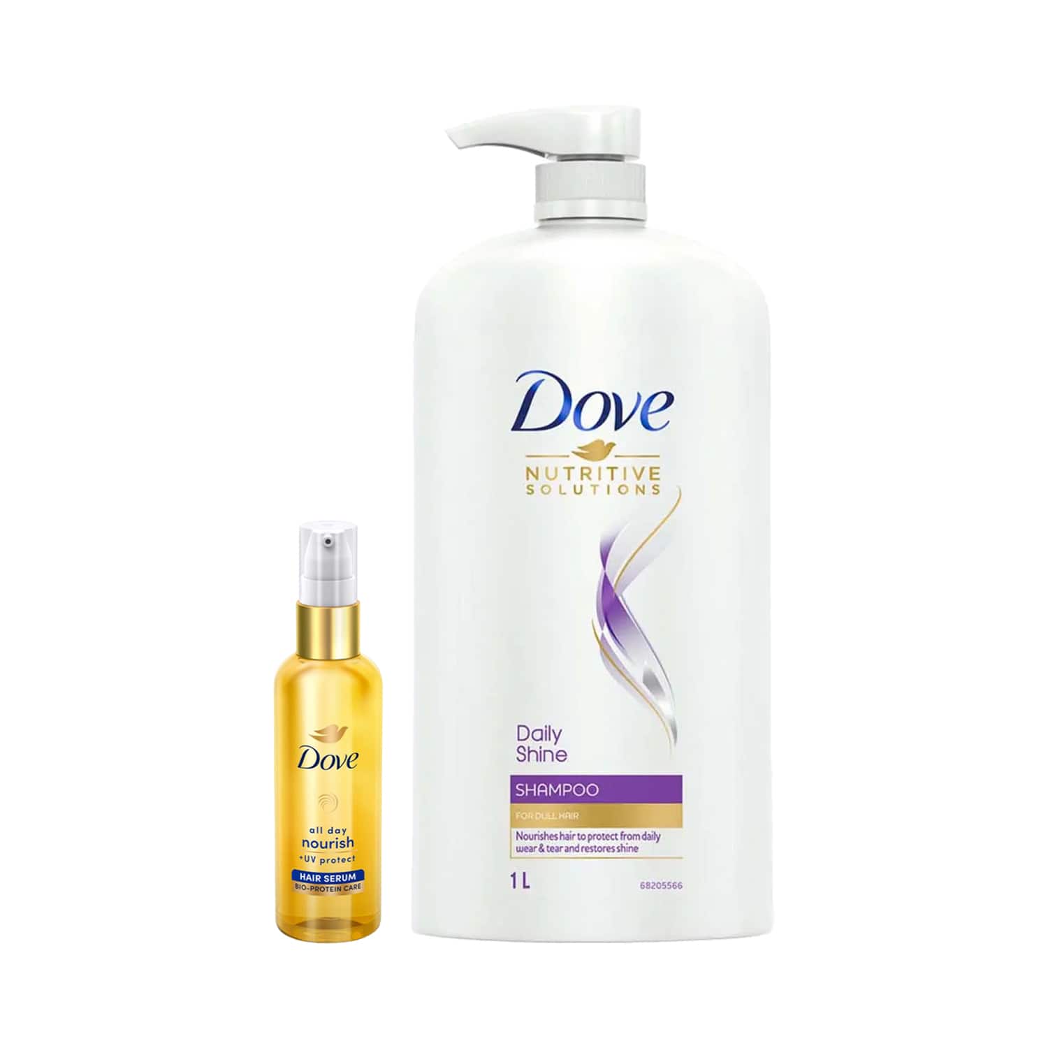 Dove | Dove Daily Shine Shampoo (1000 ml) & All Day Nourish+ UV Protect Hair Serum (48 ml) Combo