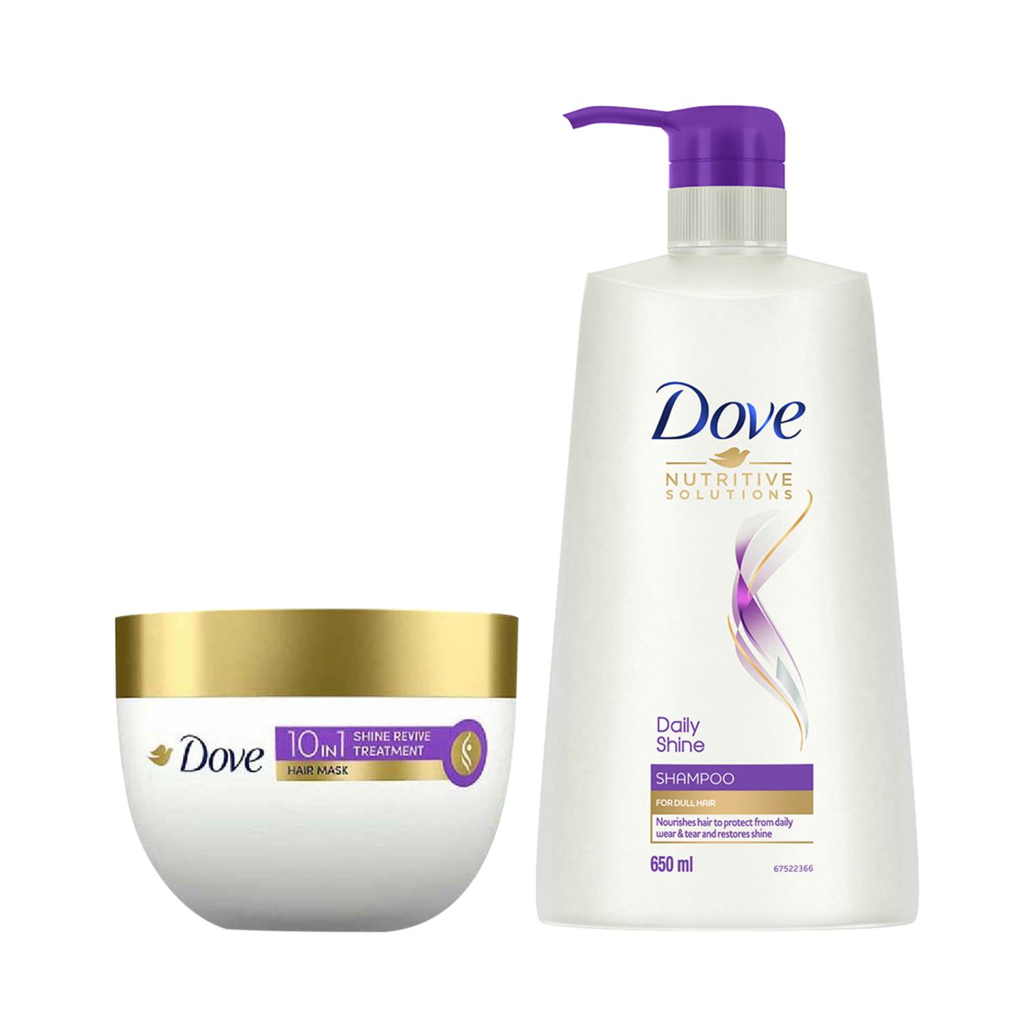 Dove | Dove Daily Shine Shampoo for Dull Hair + 10 in 1 Shine Revive Treatment Hair Mask Combo