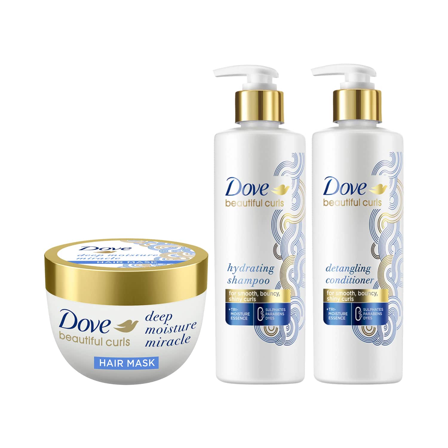 Dove | Dove Beautiful Curls Combo - Sulphate Free Hydrating Shampo + Conditioner + Hair Mask