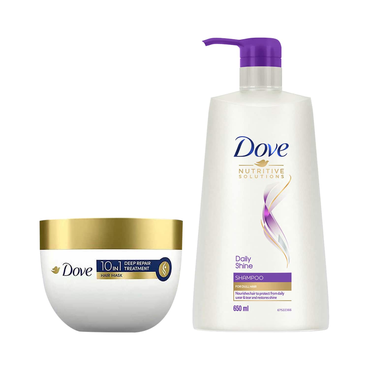 Dove | Dove Daily Shine Shampoo (6(50 ml)) + 10 In 1 Deep Repair Treatment Hair Mask (120 ml) Combo