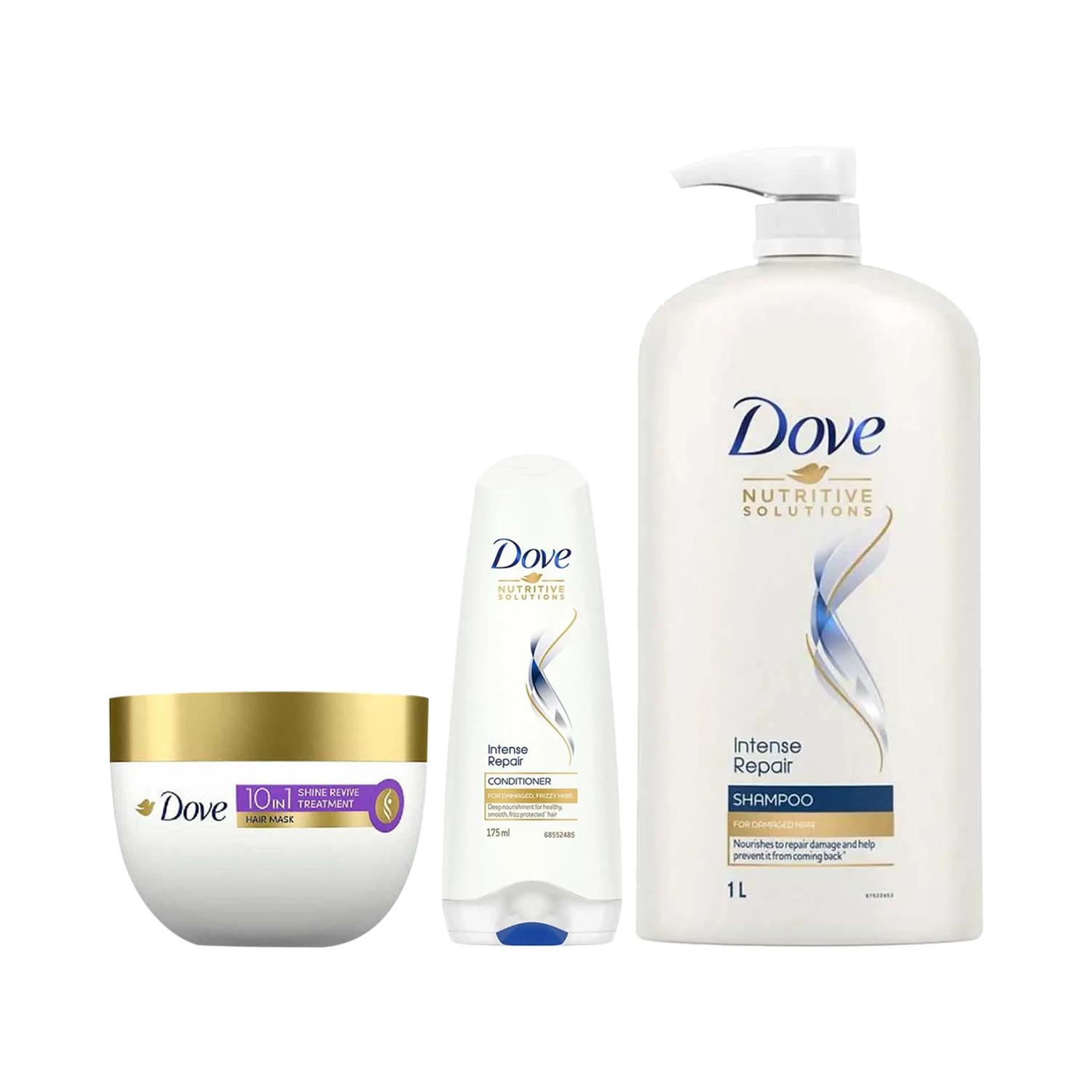 Dove | Dove Intense Repair Shampo + Intense Repair Conditioner + Shine Revive Treatment Hair Mask Combo