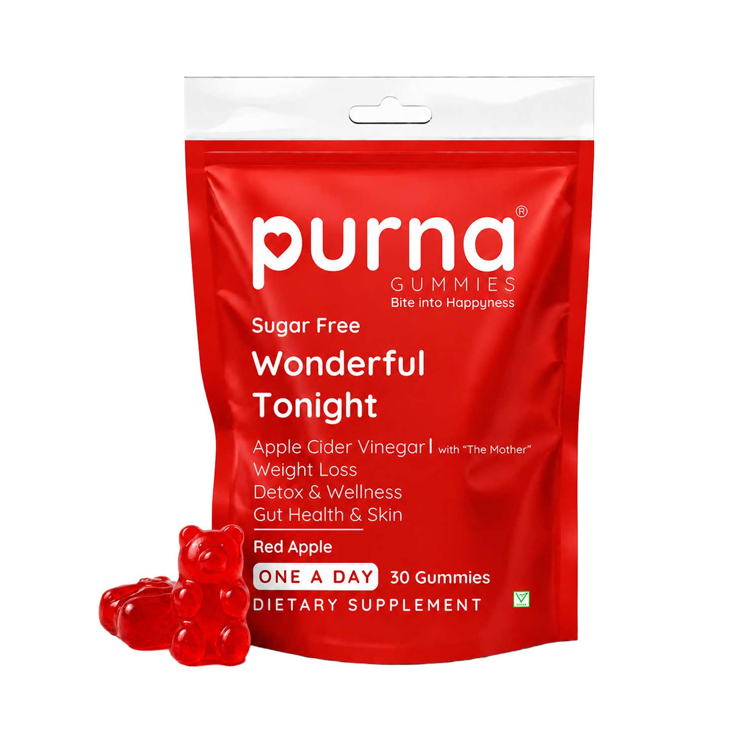Purna Gummies | Purna Gummies Sugar Free Apple Cider Vinegar for Better Digestion & Clear Skin (30 pcs)