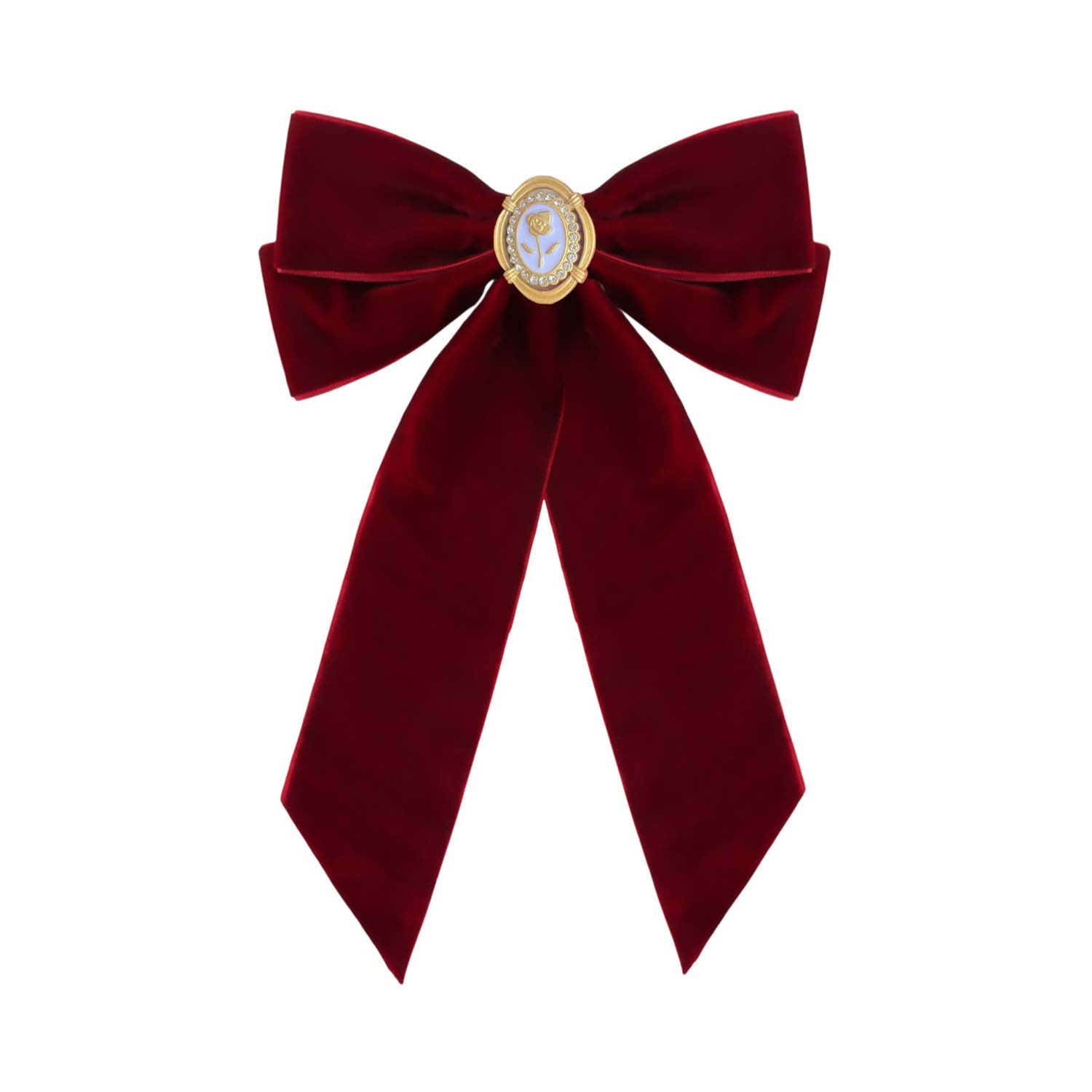 Majestique | Majestique Velvet Hair Bow with Antique Brooch - Wine Red