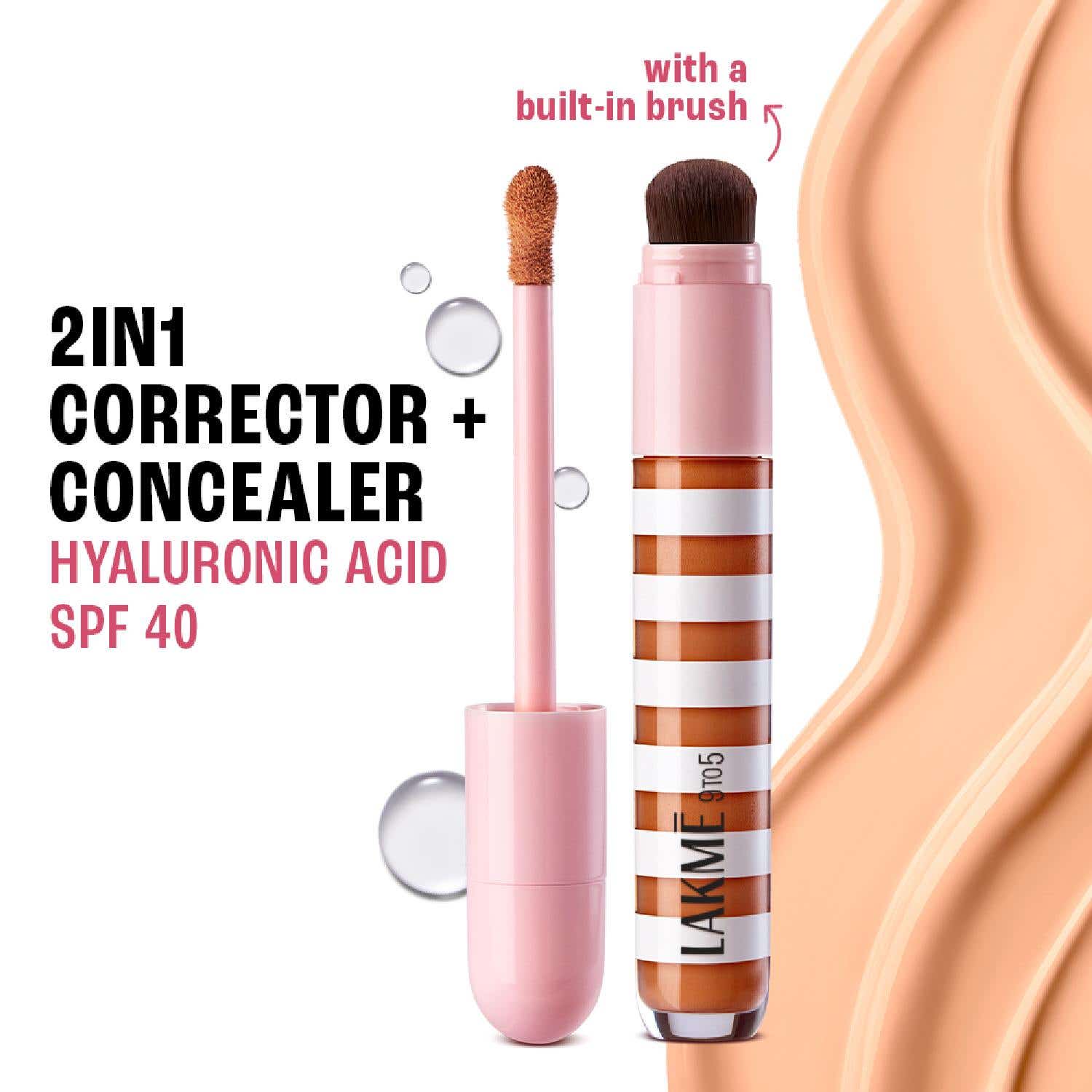 Lakme | Lakme 9to5 Hya Beach Edit Color Correcting Concealer, SPF 40, Full Matte Coverage, Medium 2, (6 ml)