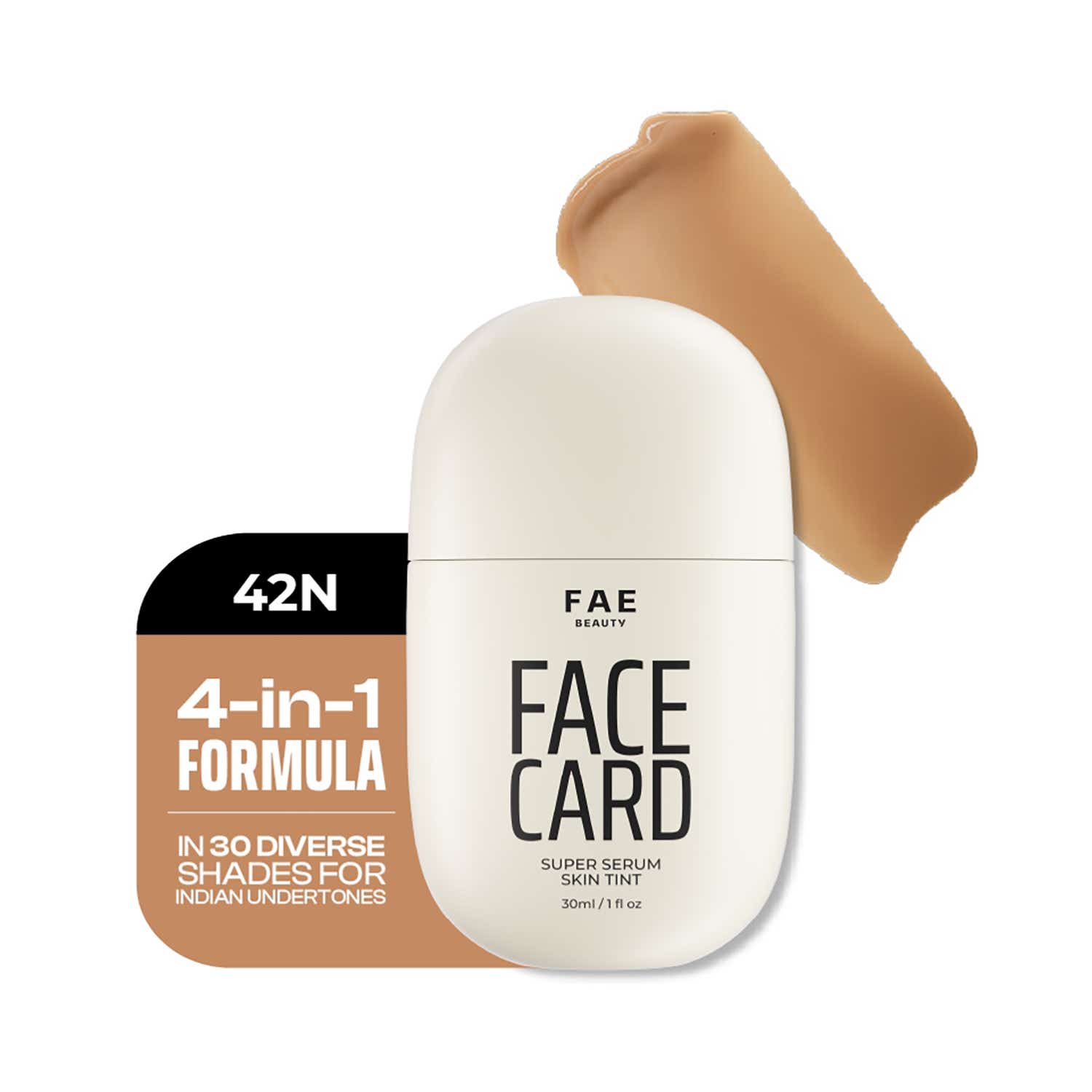 FAE BEAUTY | FAE BEAUTY Face Card 4-in-1 Super Serum Skin Tint With Dewy Finish, Shade - 42N - Neutral (30 ml)