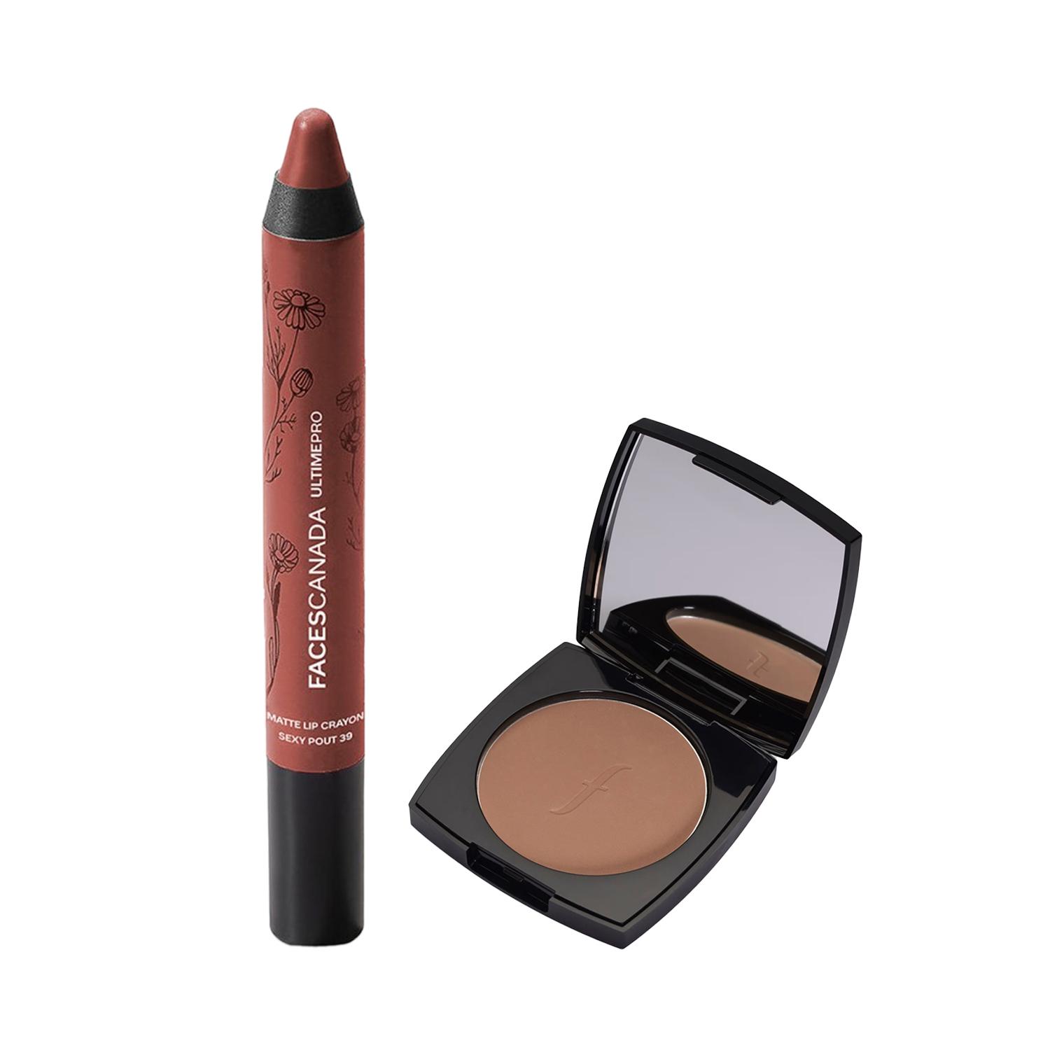 Faces Canada | Faces Canada Sun Defense CC Powder - Sand (8g) and Matte Lip Crayon - Wrapped Up (2.8g) Combo