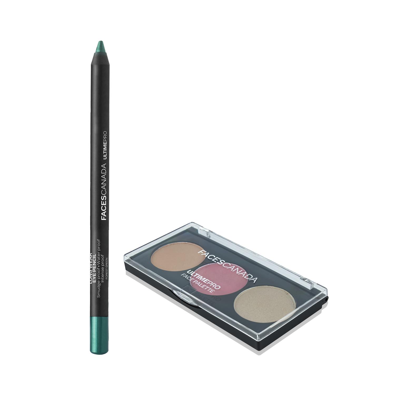 Faces Canada | Faces Canada Blush Bronzer Highlighter Face Palette -Rise and Eye Pencil - Forest Green Combo