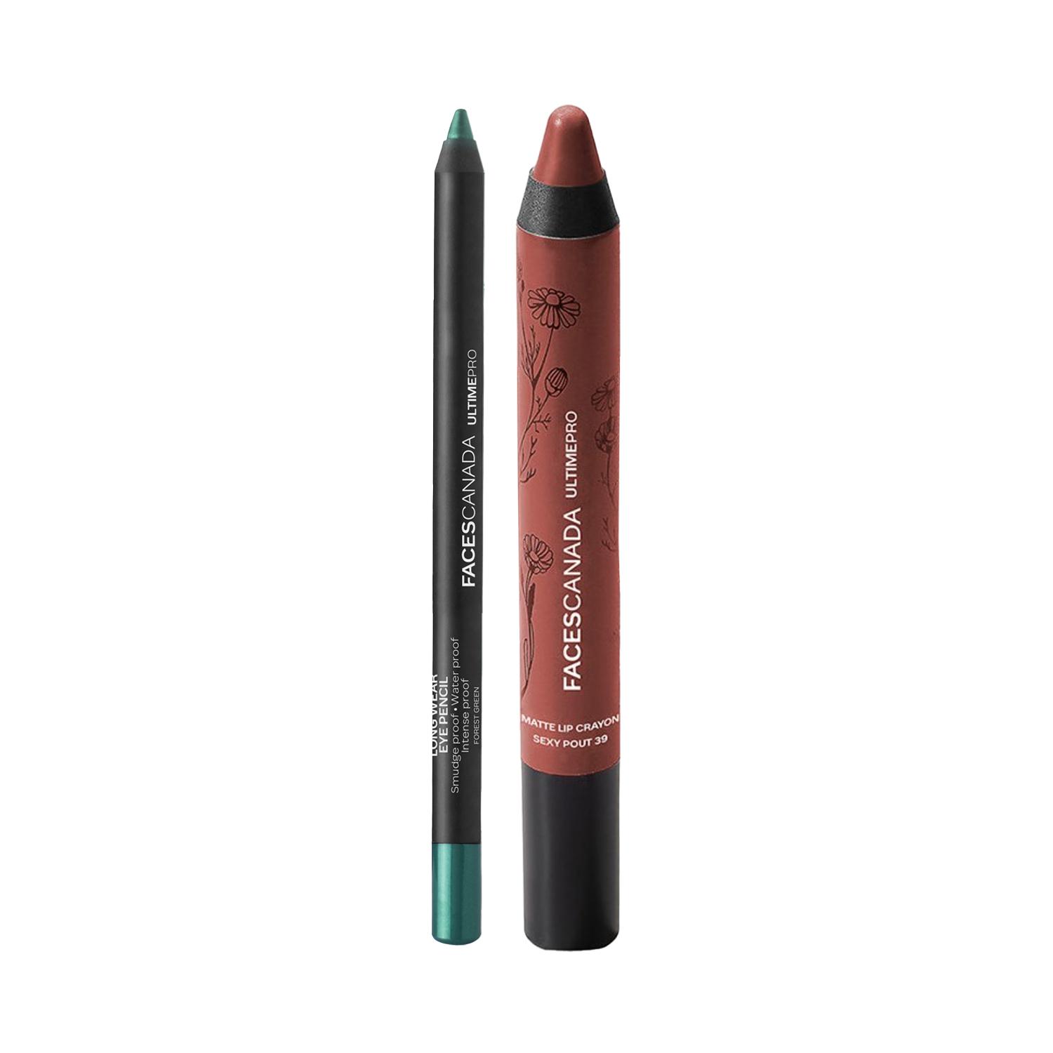 Faces Canada | Faces Canada Matte Lip Crayon - Wrapped Up (2.8g) and Eye Pencil - Forest Green (1.2g) Combo